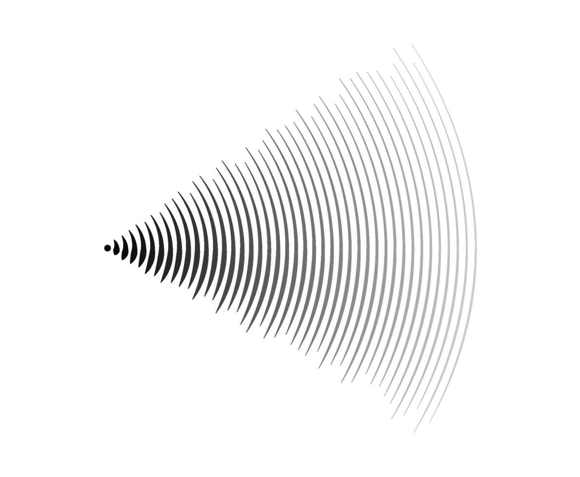 Sound wave signal. Radio or music audio concept. Epicentre or radar icon. Radial signal or vibration elements. Impulse curve lines. Concentric ripple semi circle vector