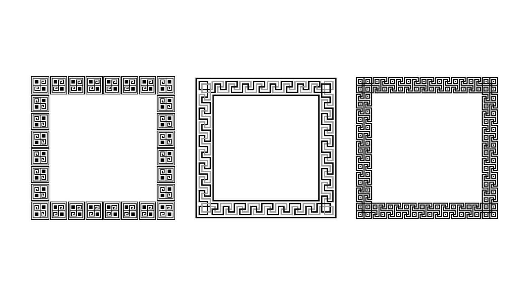 Greek ornament square frames set. Meander rectangle patterns collection. Ancient Greek fret borders. Different geometric meander motif vector