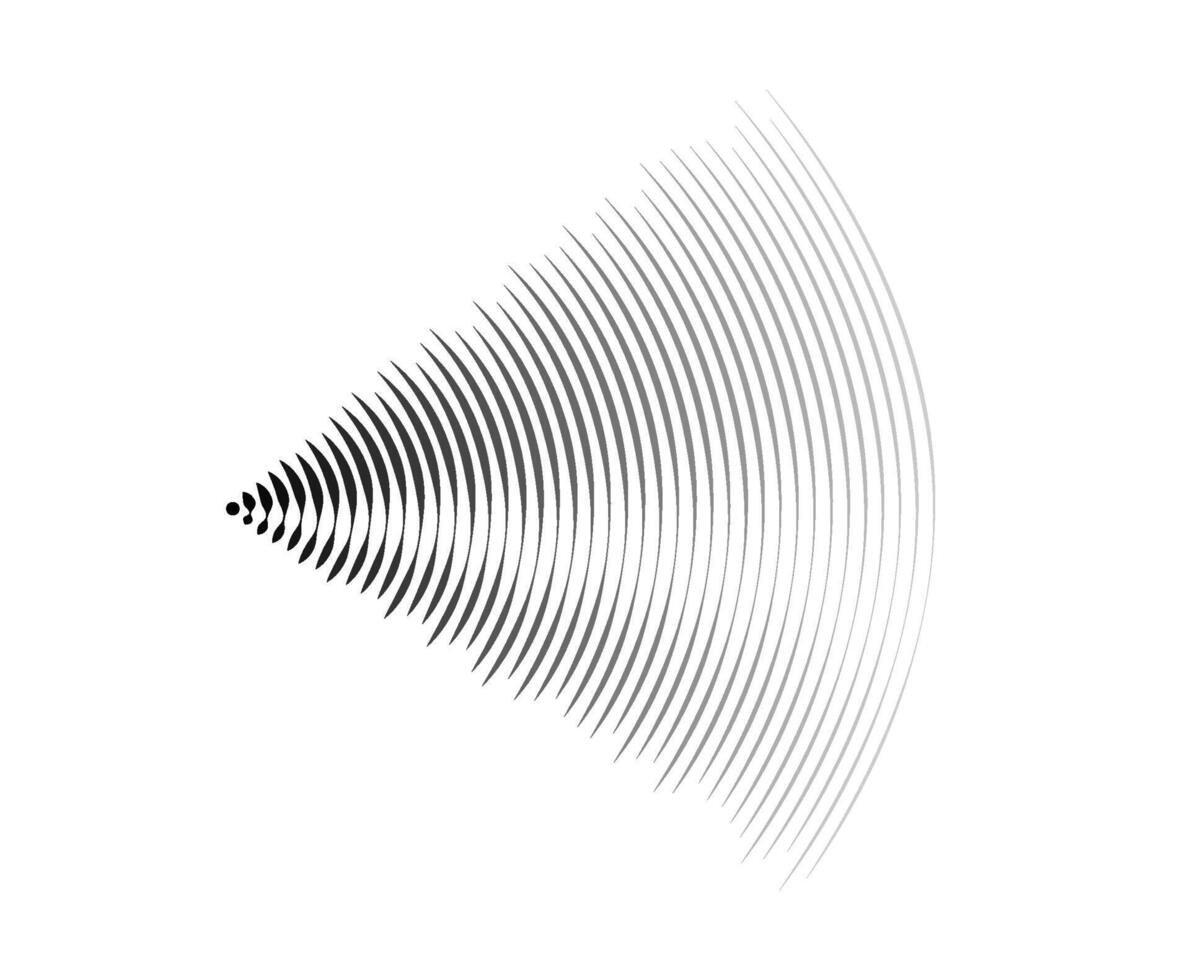 Sound wave signal. Radio or music audio concept. Epicentre or radar icon. Radial signal or vibration elements. Impulse curve lines. Concentric ripple semi circles. vector