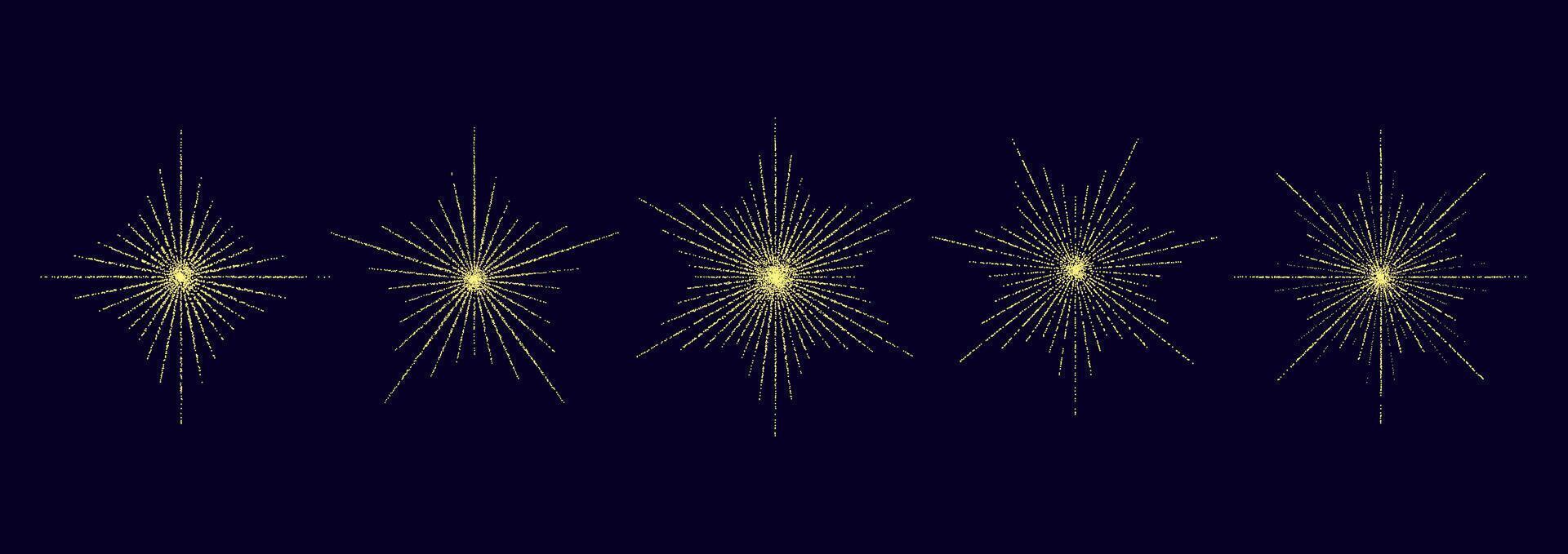 Dotted grain stars set. Shiny stippled shapes collection. Various noise textured asterisks. Different dot work stellar forms. stochastic. vector