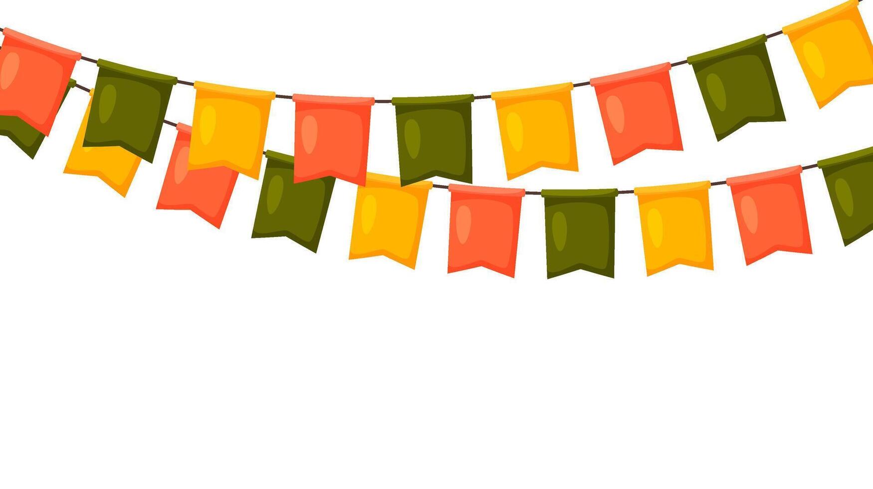 Thanksgiving bunting. Orange, green and yellow flag garland. Autumn holidays party decoration. Fall pennants chain.Celebration cartoon flags for decor. Footer and banner background vector