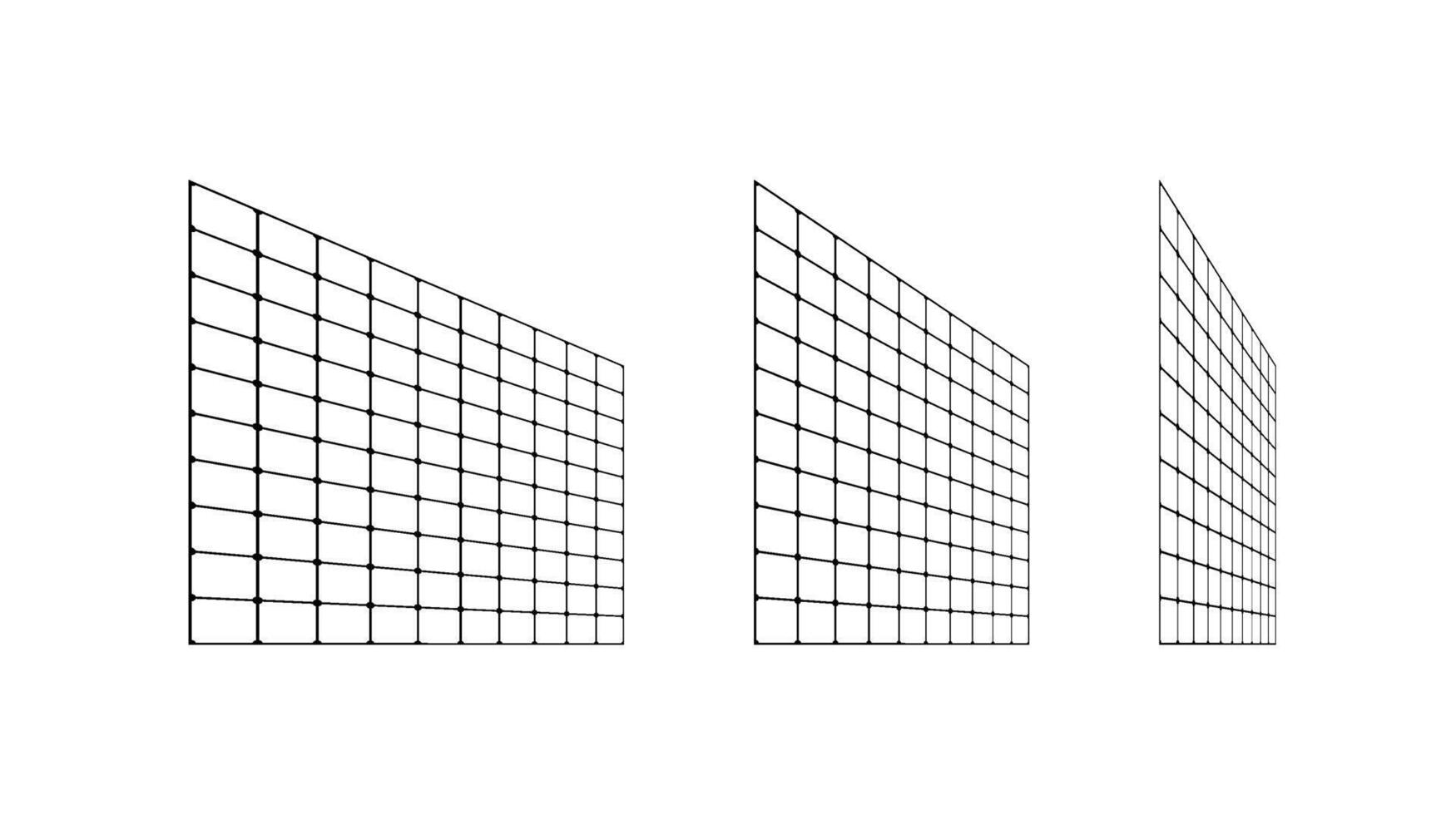 Flat grid surface set. Rectangle vertical plane in different perspective. Different angles design elements collection vector