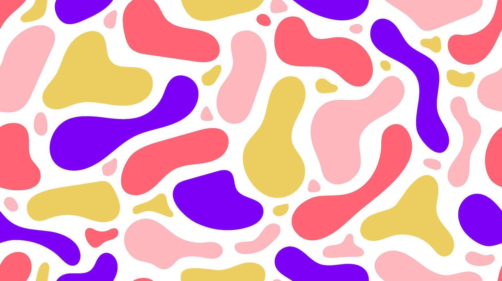 Liquid form seamless background. Fluid elements repeating wallpaper. Organic blobs backdrop in yellow, purple and red. Modern texture vector