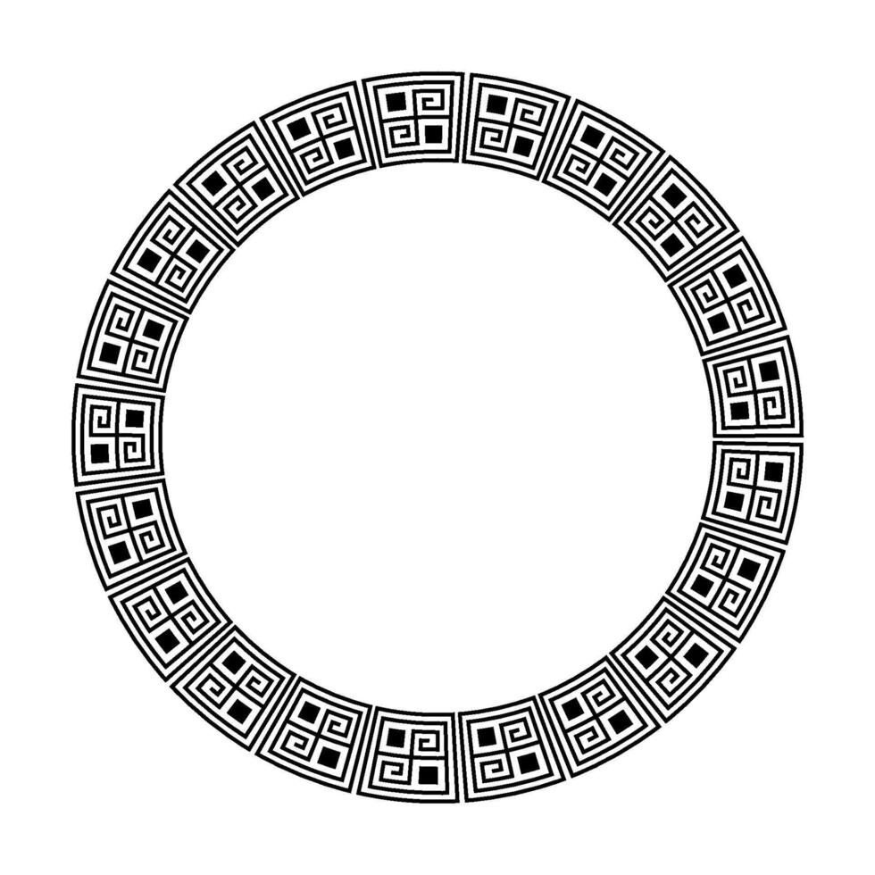 Greek ornament circle frame. Meander round pattern. Greek fret border. Geometric meandros motif. vector