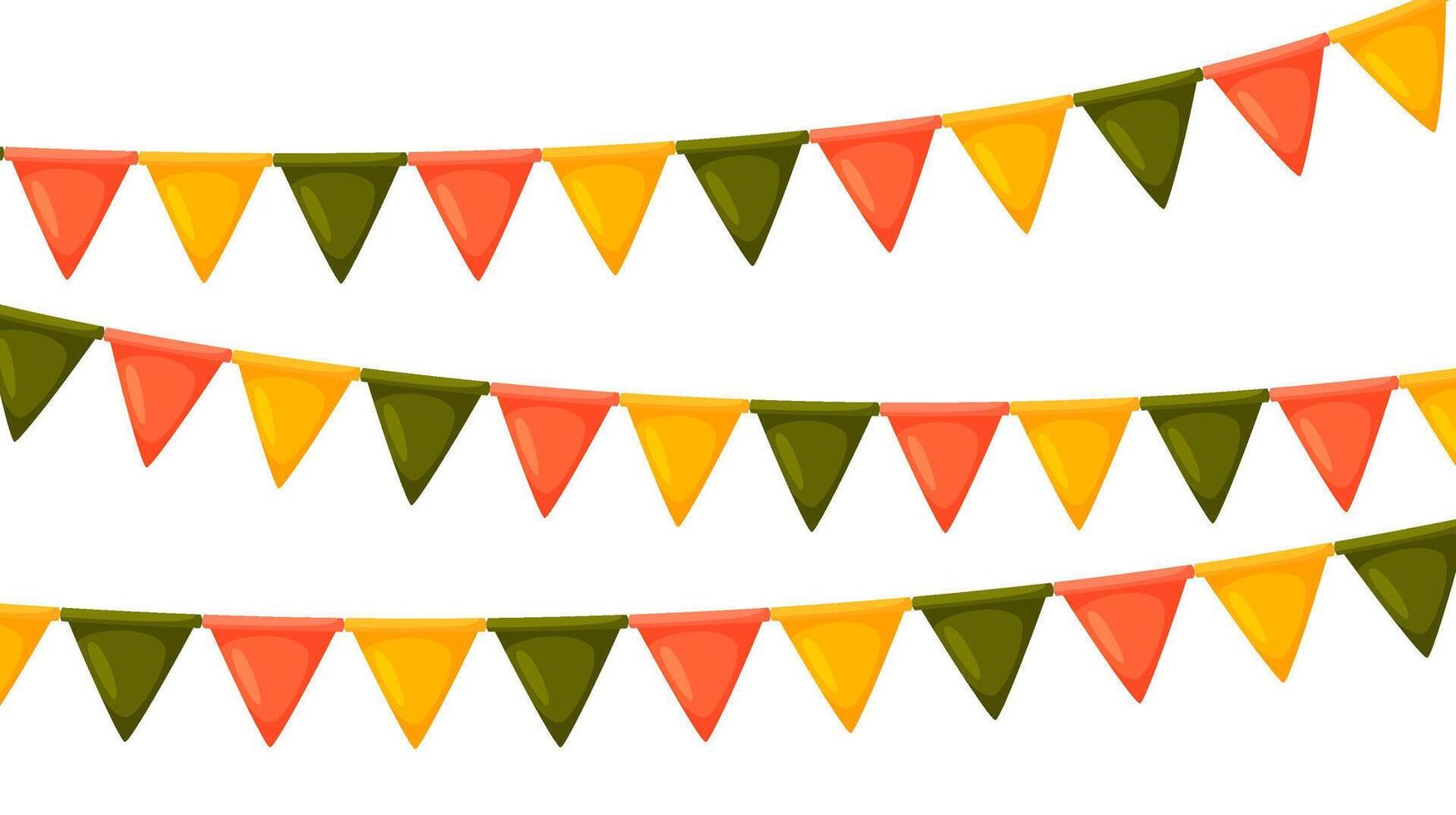 Thanksgiving bunting. Orange, green and yellow flag garland. Autumn holidays party decoration. Fall pennants chain.Celebration cartoon flags for decoration. Footer and banner background vector
