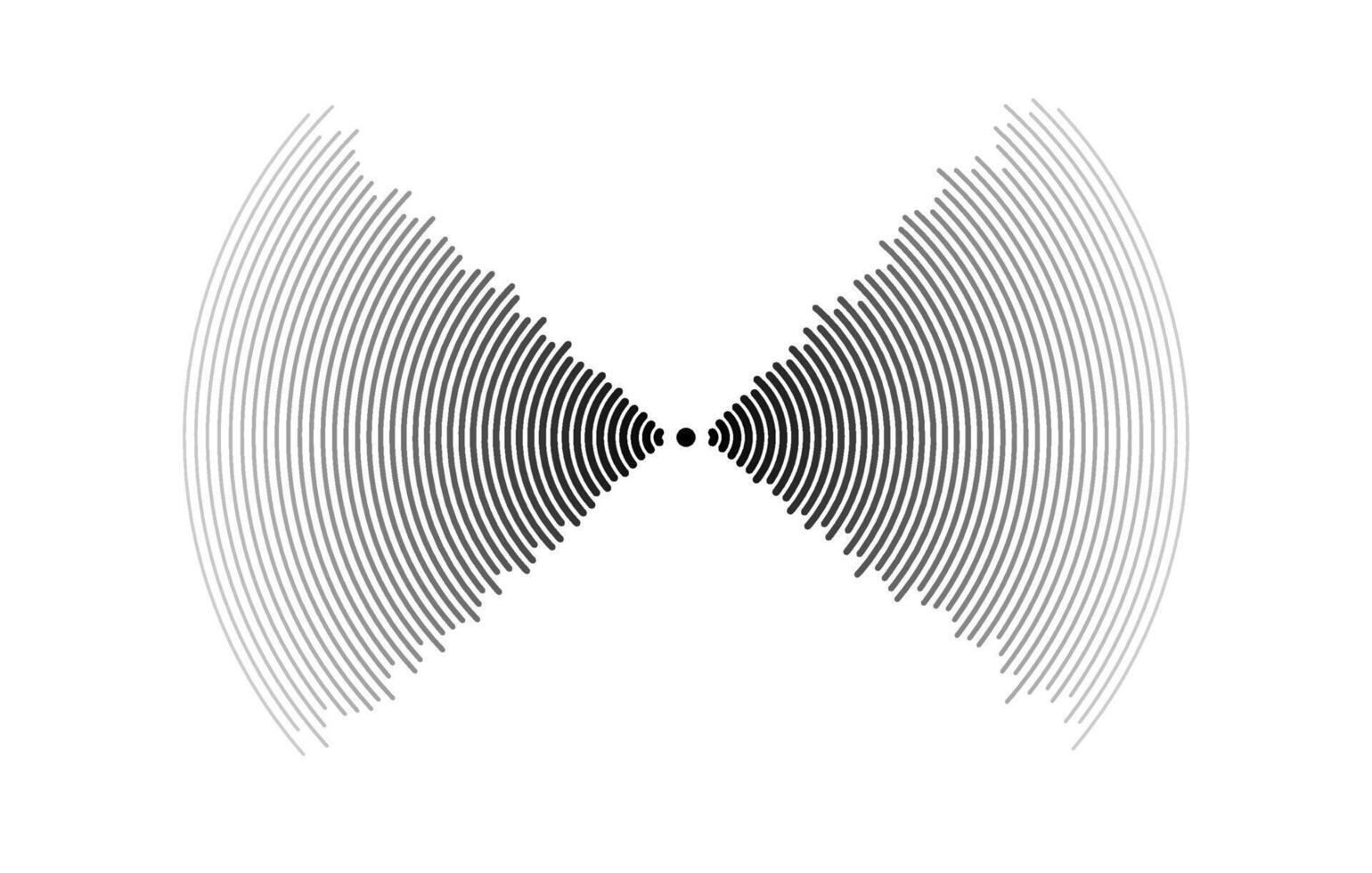 Sound wave signal. Radio or music audio concept. Epicentre or radar icon. Radial signal or vibration elements. Impulse curve lines. Concentric ripple semicircles vector