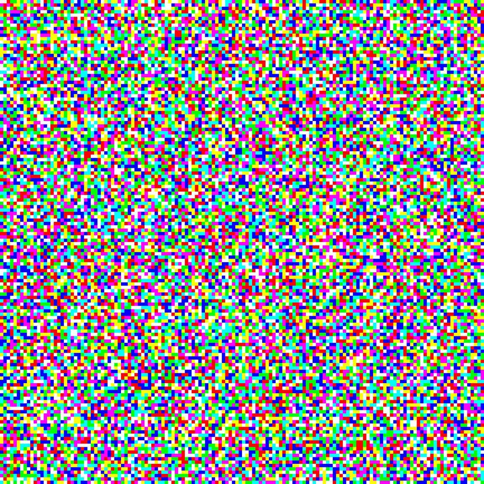 Seamless pixelated tv noise texture. Color television signal noise grain. Screen interferences and glitches. vector