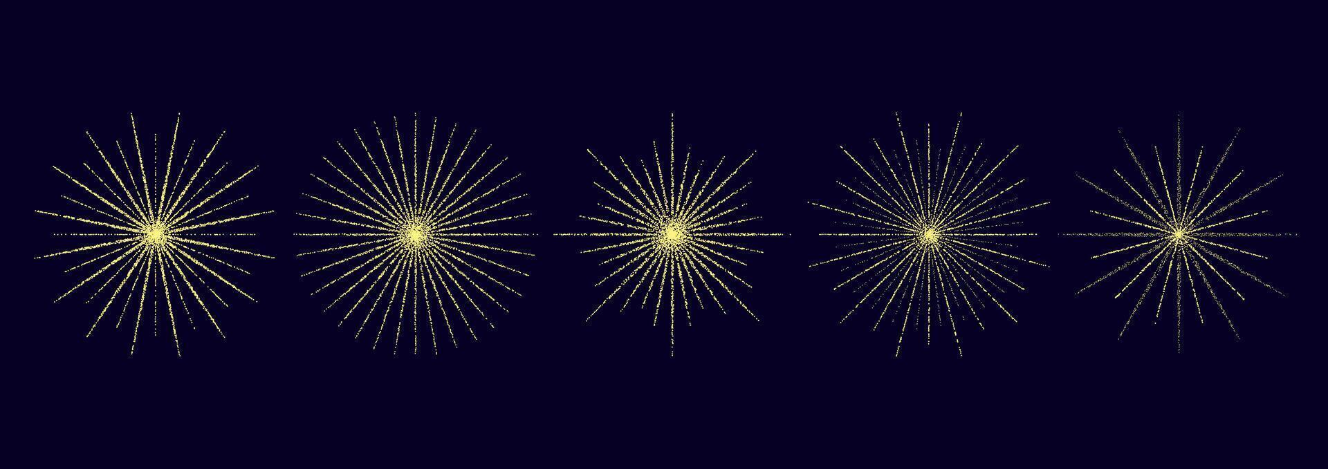 Dotted grain stars set. Shiny stippled shapes collection. Various noise textured asterisks. Different dot work stellar forms vector