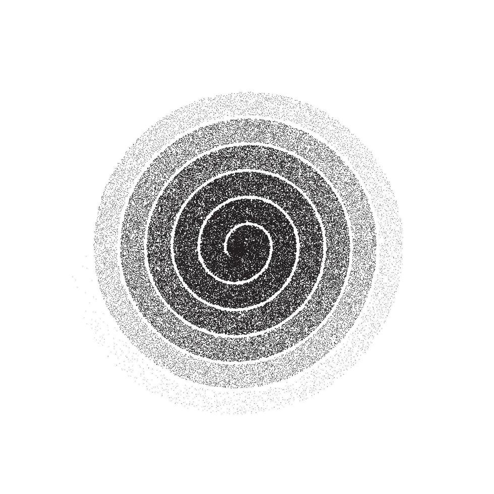 Dotted spiral shape. Stippled thin helix. Sand grain texture swirl or twirl element. Dotwork spin symbol vector