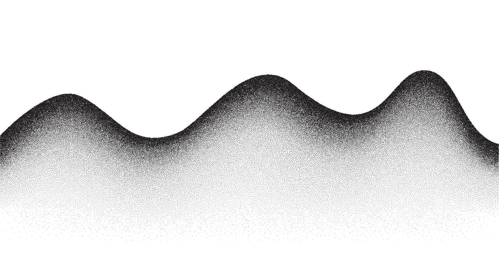 Grain wave background. Stippled texture hills. Abstract landscape in dotwork style. Black noise and sand gradient effect. Stochastic dotted background vector