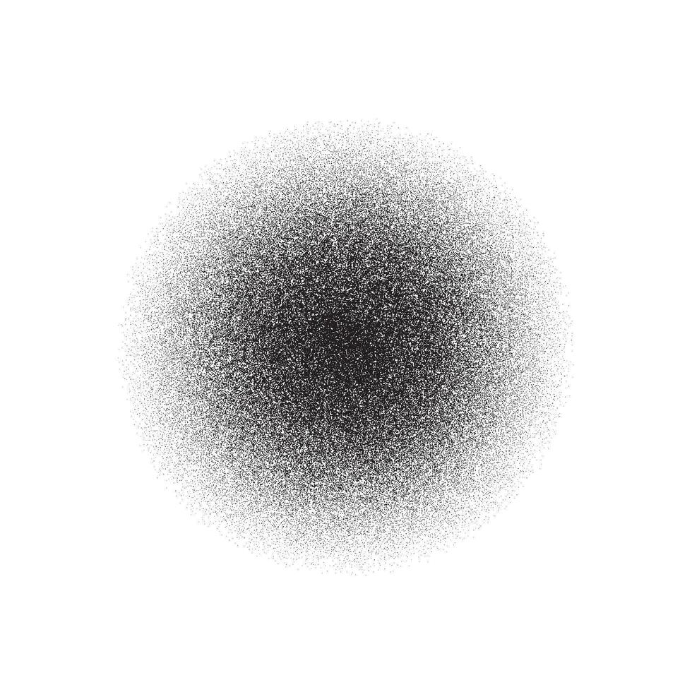 Grain circle gradient. Stippled round shape. Radial stochastic dotwork texture. Random grunge noise. Black dots sphere vector