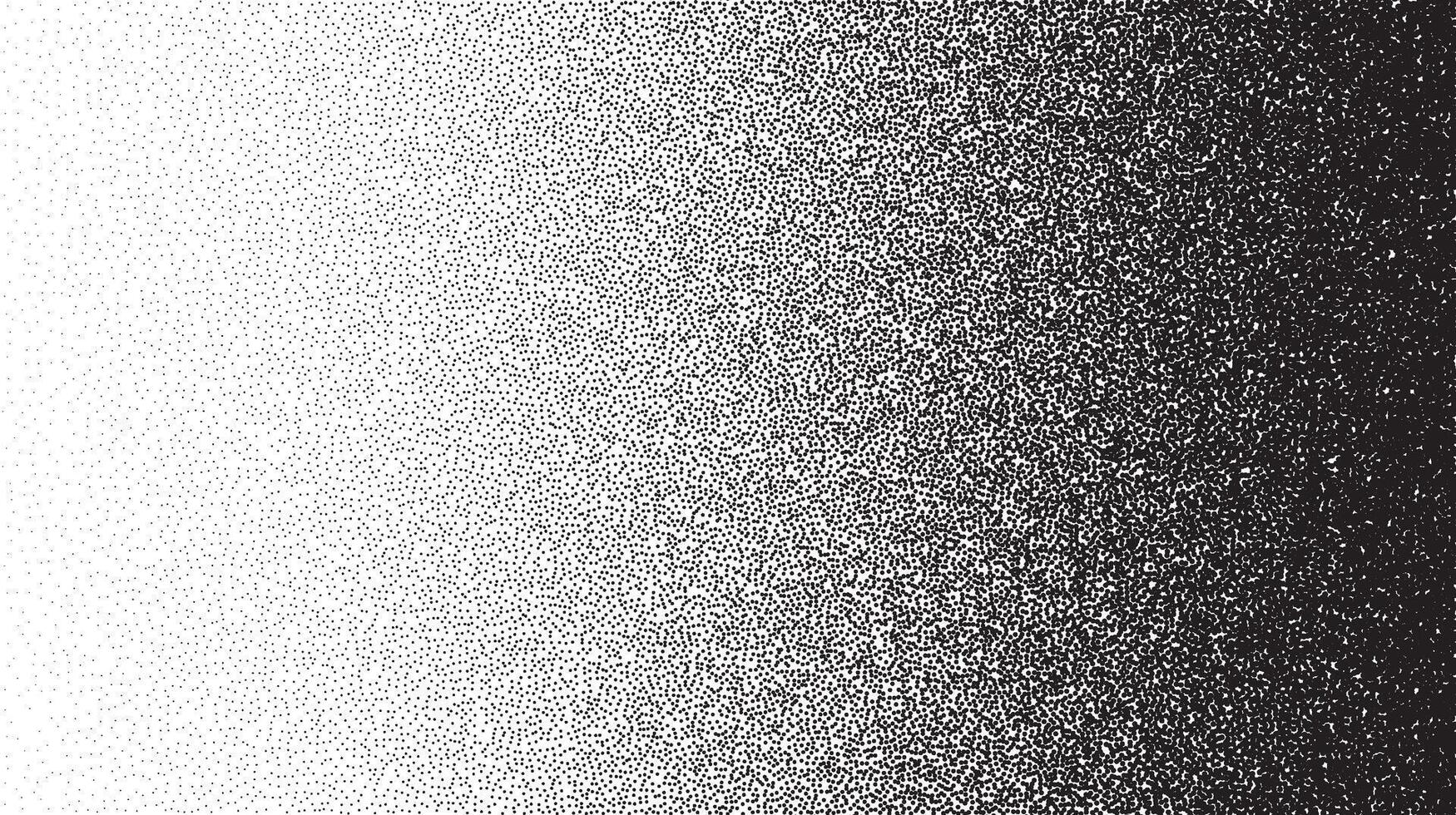 Grain stippled gradient. Faded stochastic dotwork texture. Random grunge noise background. Black dots, speckles or particles wallpaper. Half tone monochrome vector