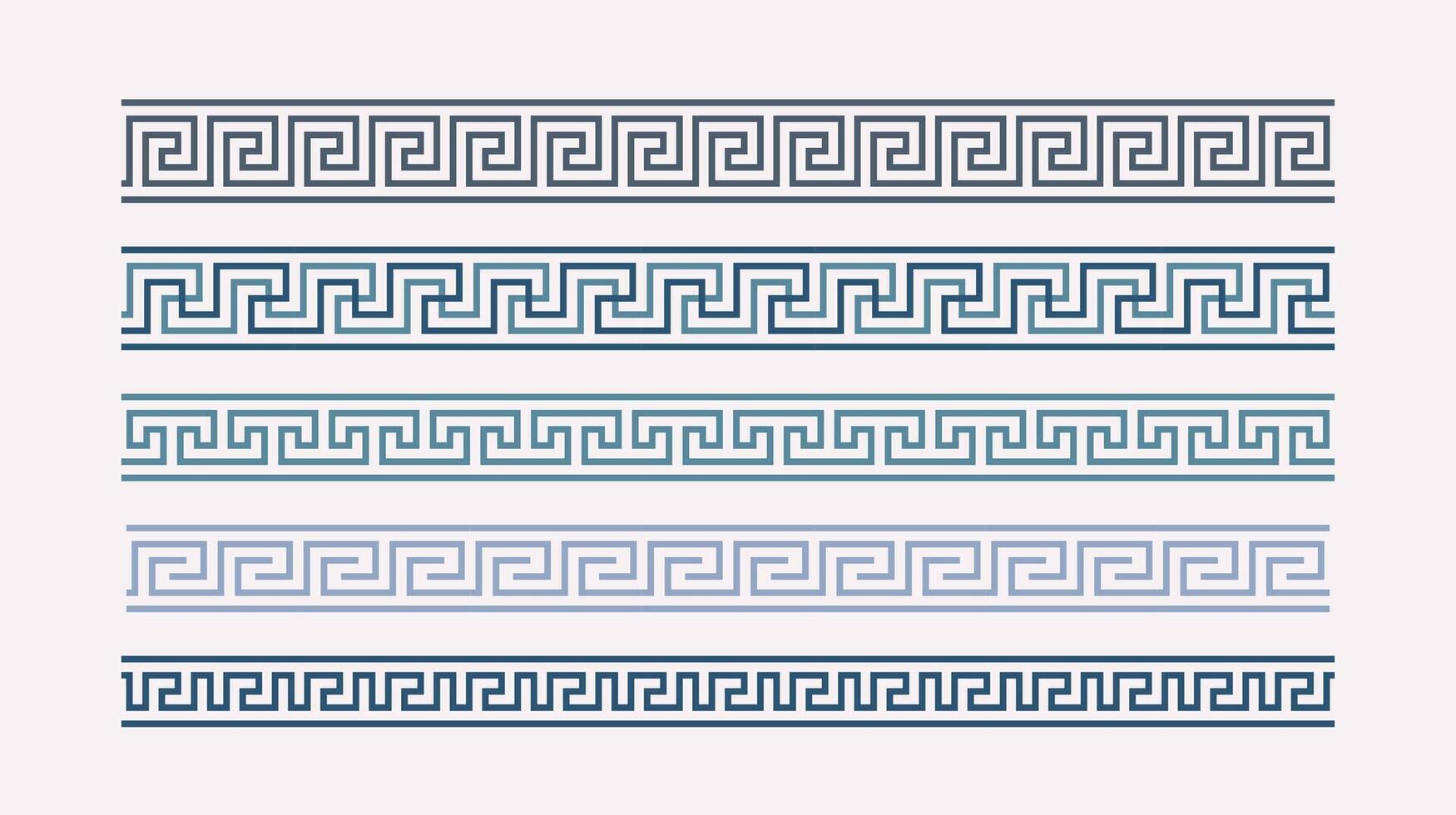 Greek key ornament collection. Colored meander pattern set. Repeating geometric meandros motif. Greek fret designs. Ancient decorative borders vector