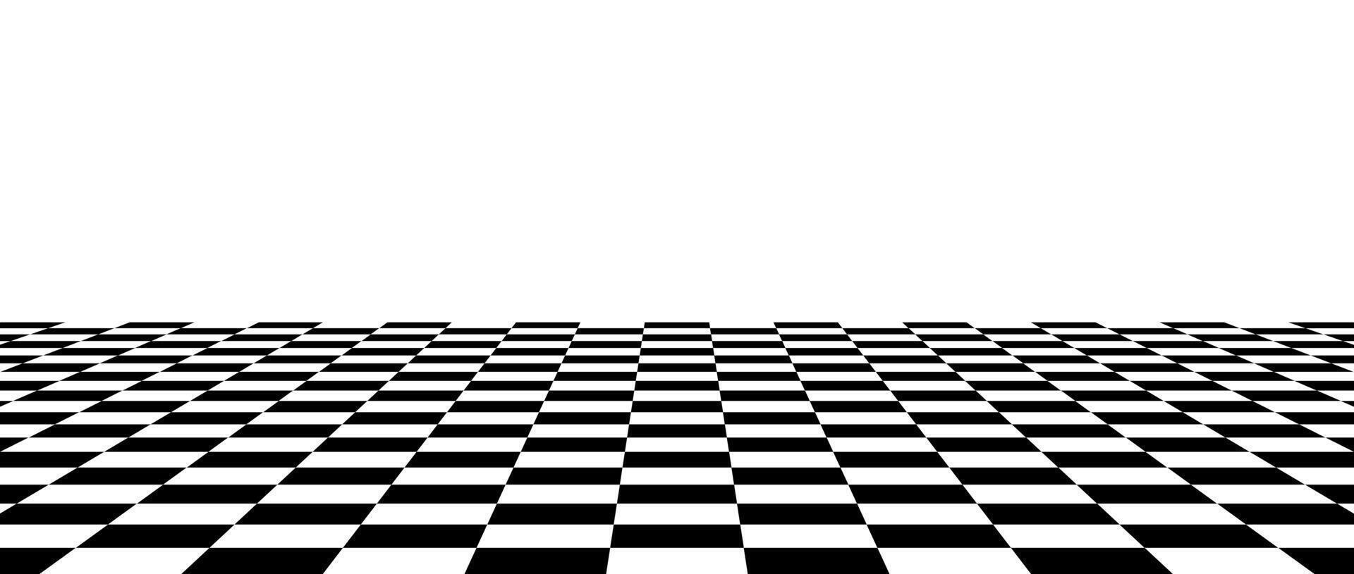 Black and white checkered tile floor in perspective. Abstract checkerboard texture landscape. Horizontal chessboard plane surface. Empty room background. vector