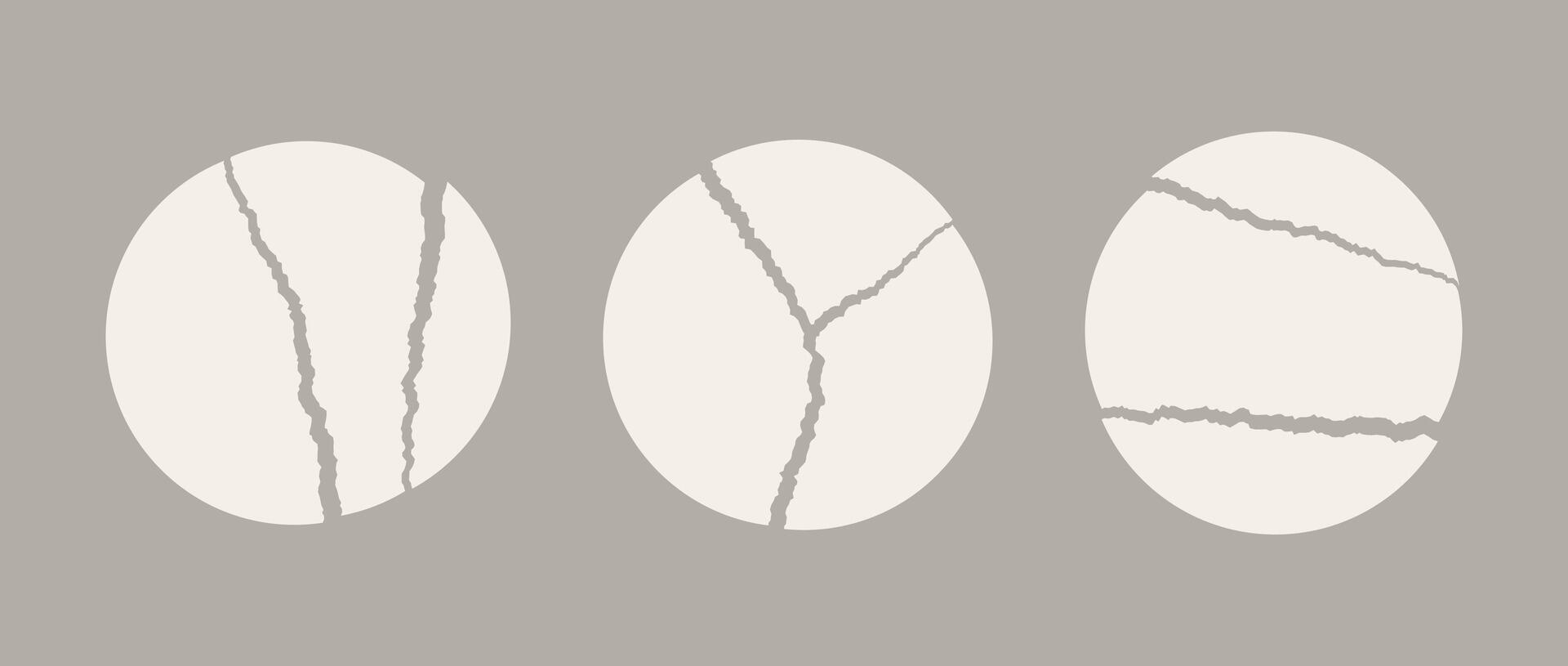 Set of torn in parts paper circles. Collection of disrupted round elements with jagged edges. Ripped paper shapes pack for poster, banner, collage, note, text box, sticker. Illustration bundle vector