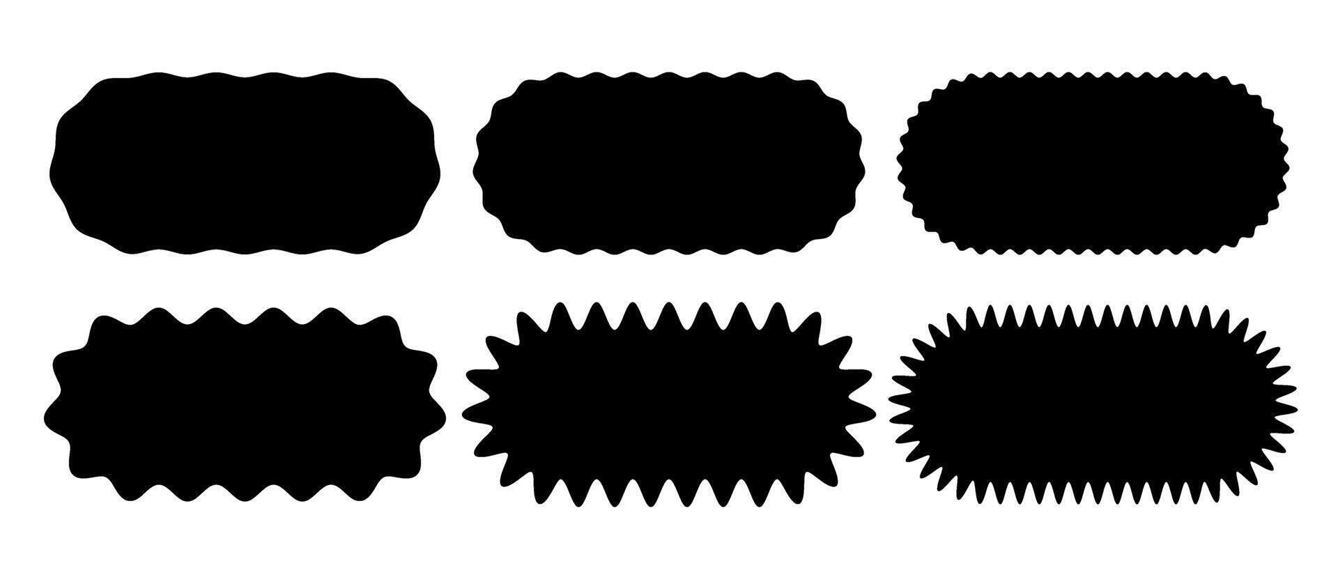 Zig zag edge oval shape collection. Jagged ellipse elements set. Black graphic design elements for decoration, banner, poster, template, sticker, badge. vector