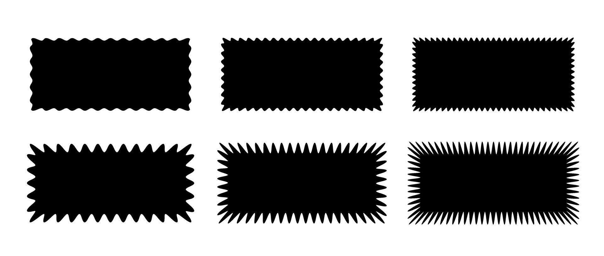 Zig zag edge rectangle shape collection. Jagged rectangular elements set. Black graphic design elements for decoration, banner, poster, template, sticker, badge. vector