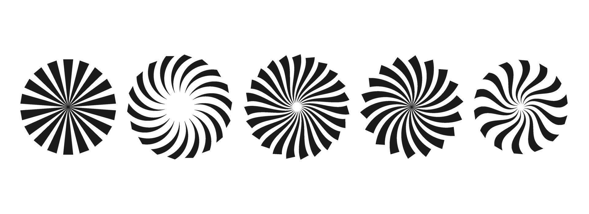 Simple sunburst circles collection. Black radial stripe elements pack. Set of round rays and beams. Geometric stars pack. Illustration concept for banner, badge, sticker, poster. vector