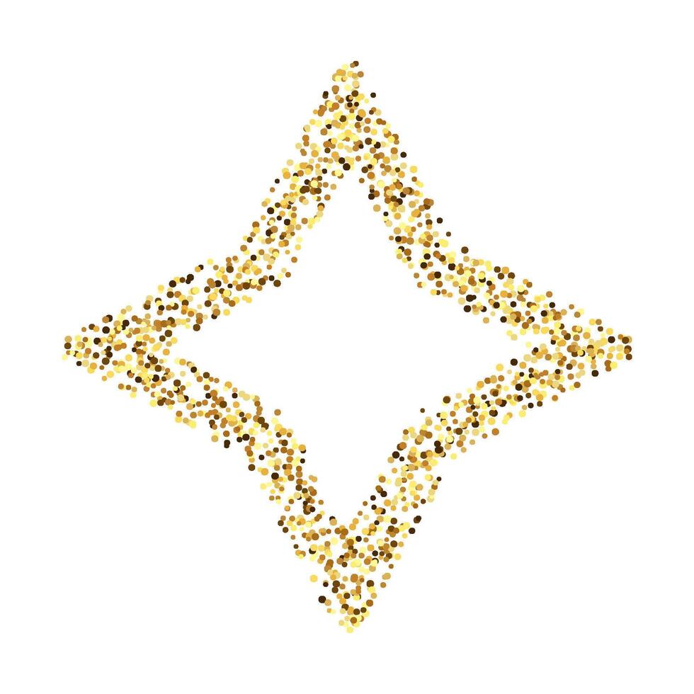 Golden confetti diamond shape. Glowing dotted glitter background frame. Rhombus gold dots border. Sparkling halftone Christmas decoration element. vector