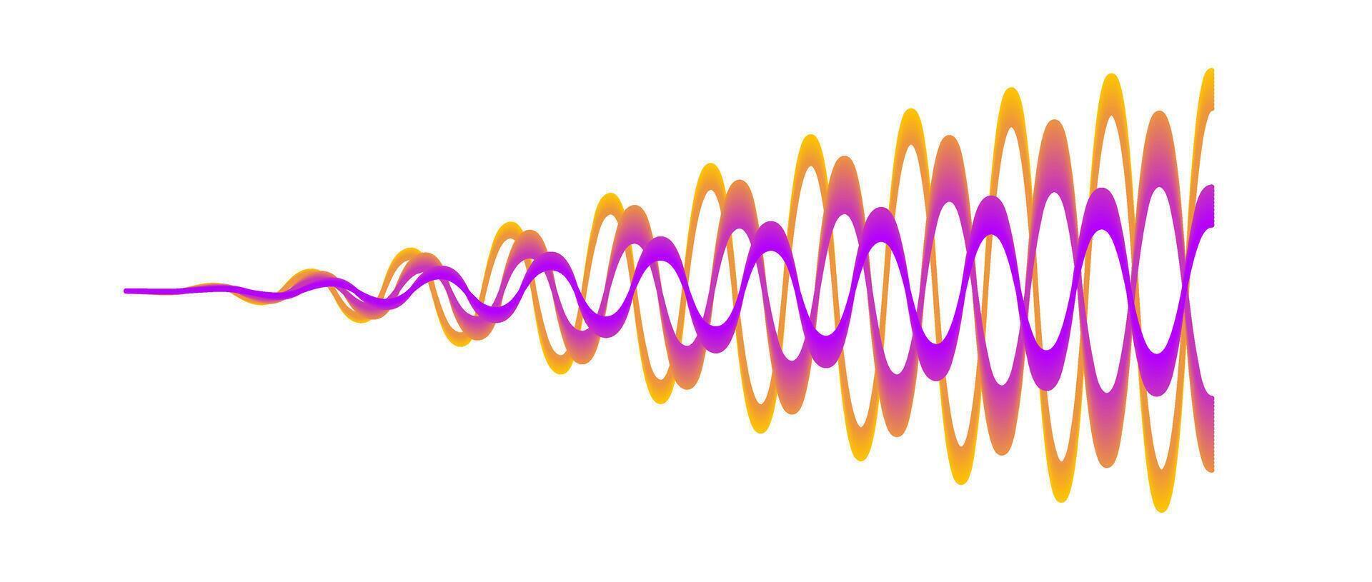 Overlapping sound waves or signals. Three purple orange gradient sinusoid lines. Voice or music audio design element for flyer, poster, banner. Radio signal graphic samples. vector