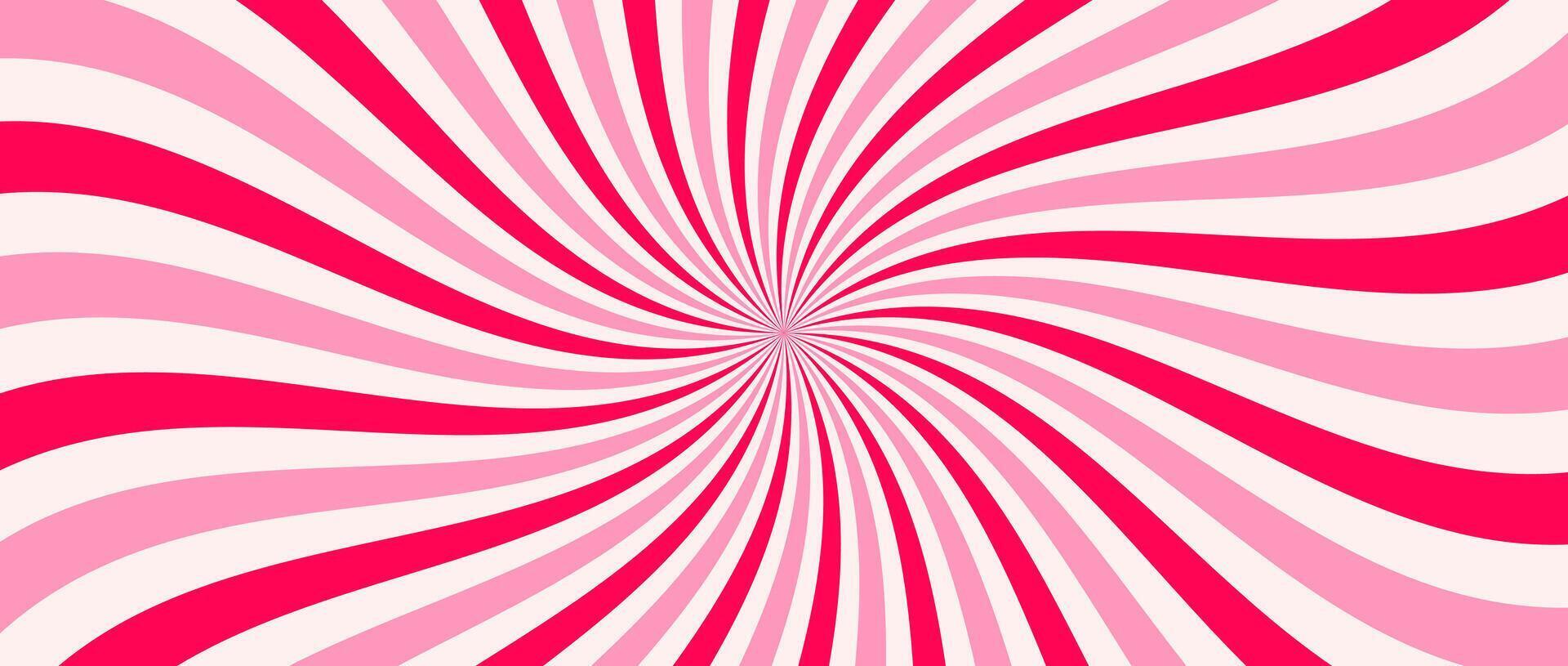 Spinning radial lines background. Pink curved sunburst wallpaper. Abstract warped sun rays and beams comic texture. Vintage summer backdrop for posters, banners, templates. vector