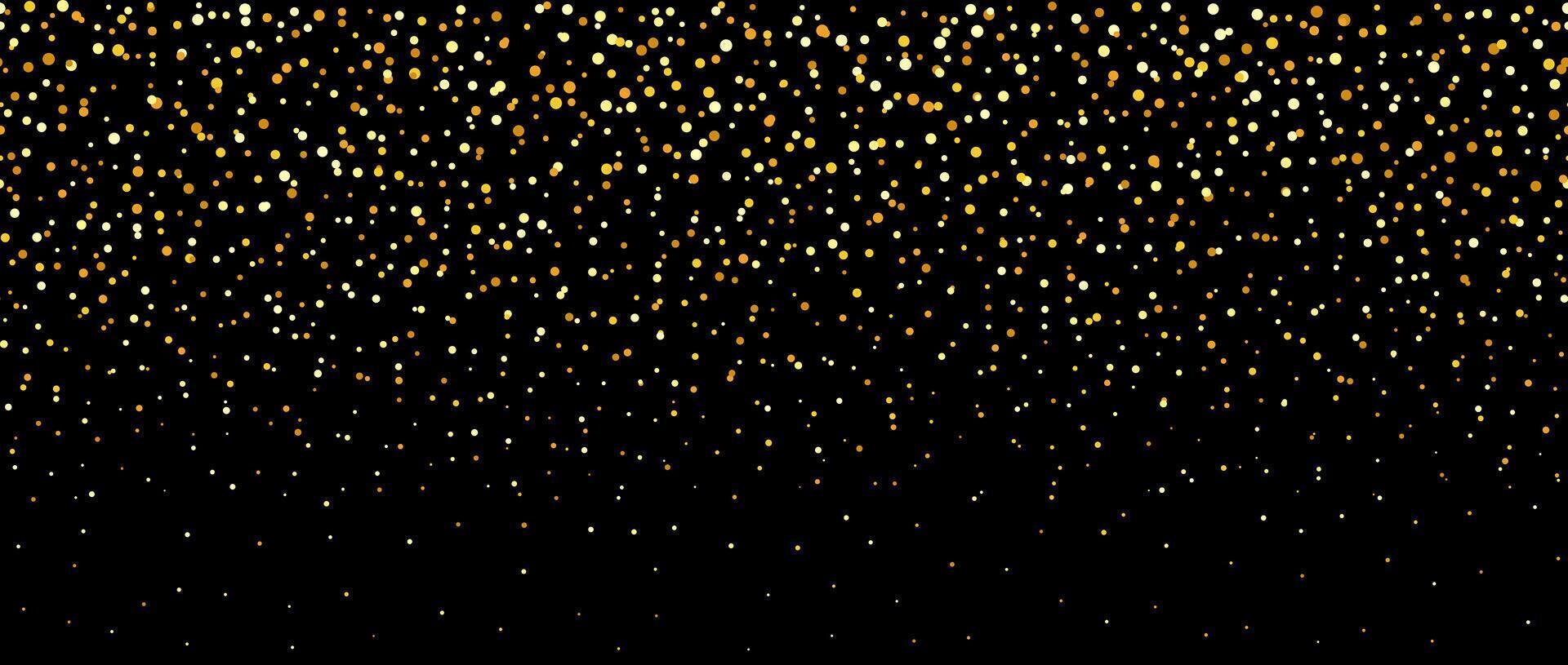Golden falling confetti on dark background. Repeating gold glitter pattern. Yellow, orange and golden dots wallpaper. Celebration party decoration. vector