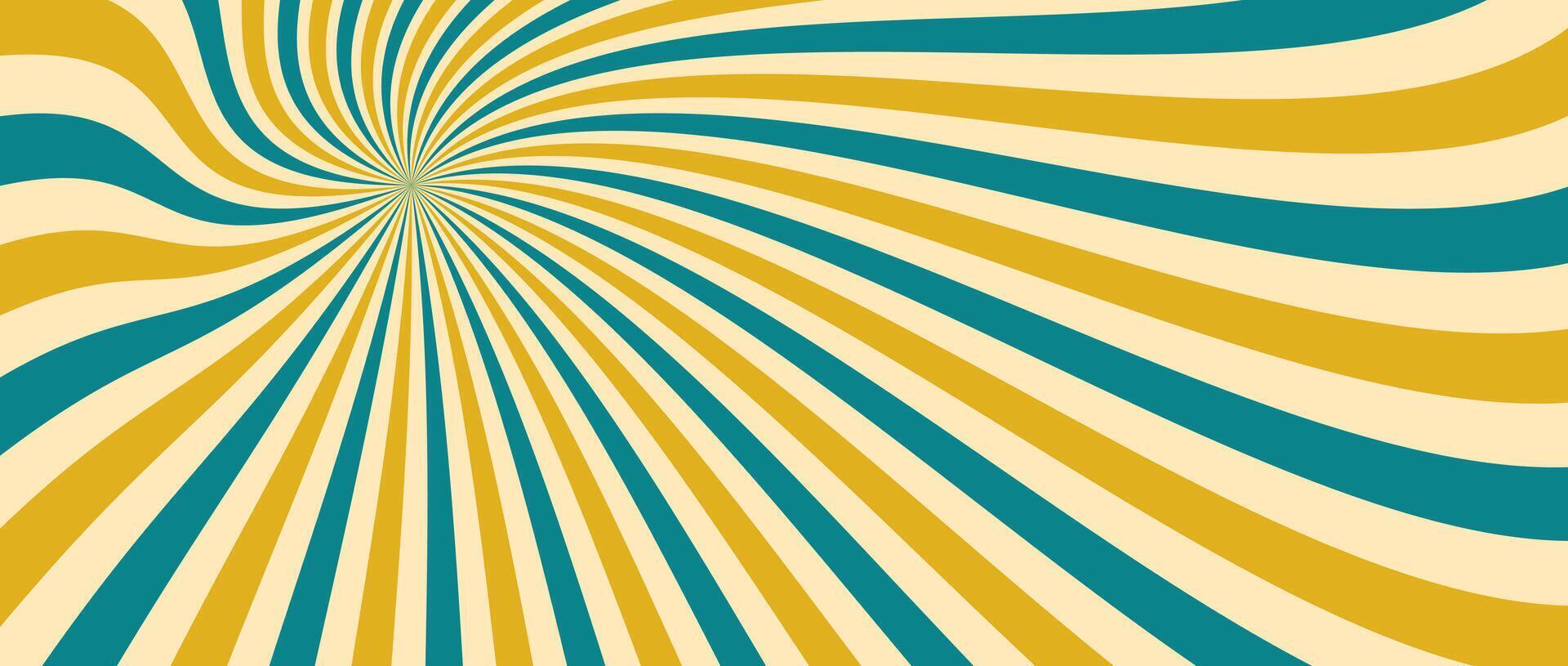 Spinning radial lines background. Yellow green curved sunburst wallpaper. Abstract warped sun rays and beams comic texture. Vintage summer backdrop for posters, banners, templates. vector