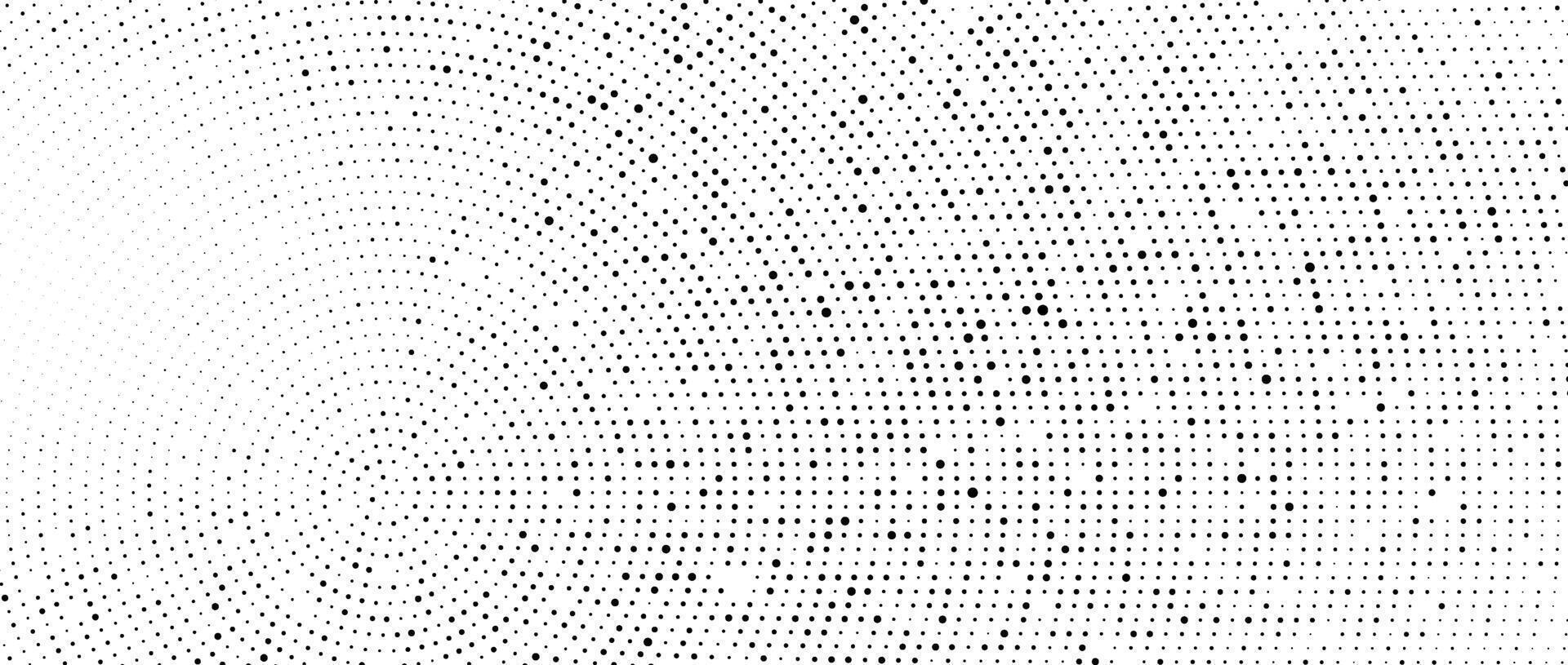 Radial halftone dots overlay texture. Dotted stains gradient background. Concentric fading comic texture. Black and white rough gritty wallpaper. Grunge monochrome spotted pop art backdrop. vector