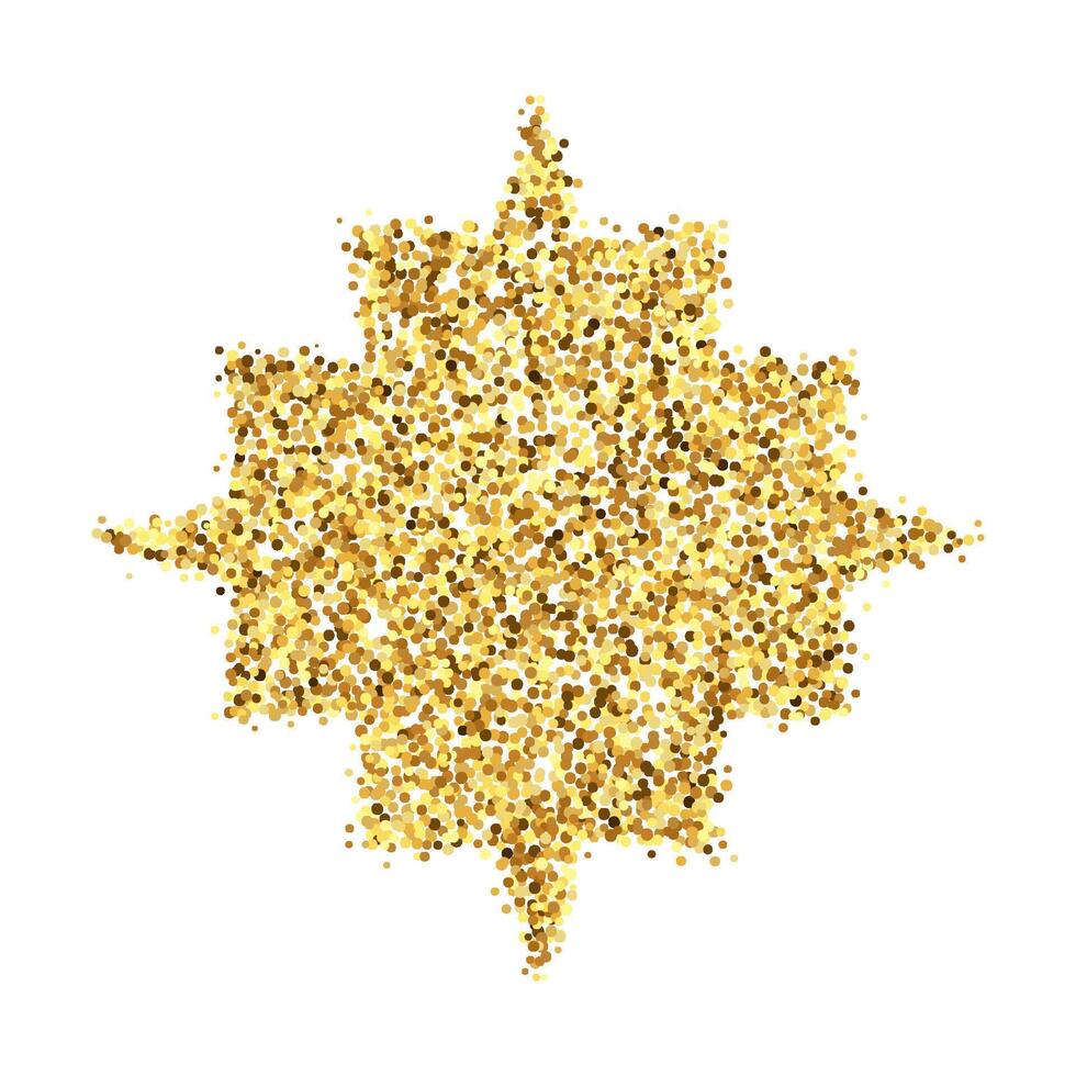 Golden confetti wavy star form. Glowing dotted glitter shape. Amber particles, dots, sparkles design element. Christmas holiday decoration. vector
