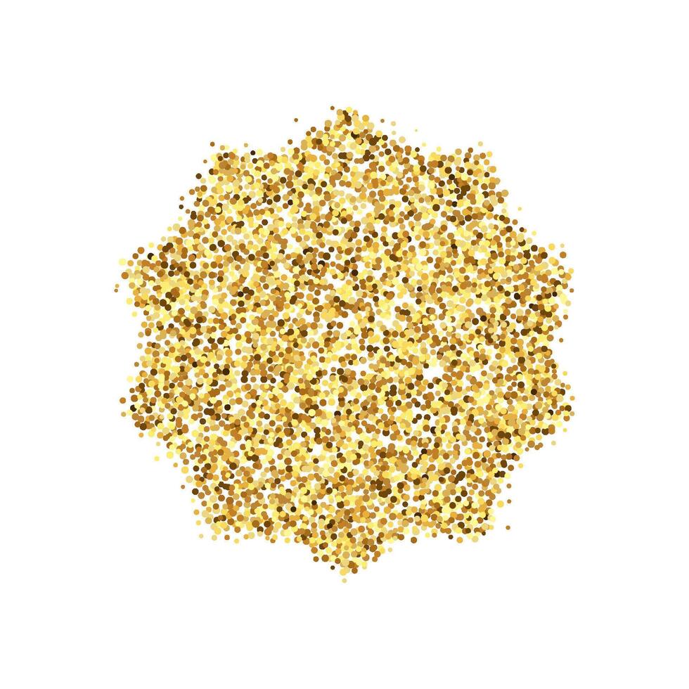 Golden confetti shape. Glowing dotted glitter background. Gold dots heap. Sparkling halftone texture frame. Christmas decoration element for invitation, banner. vector