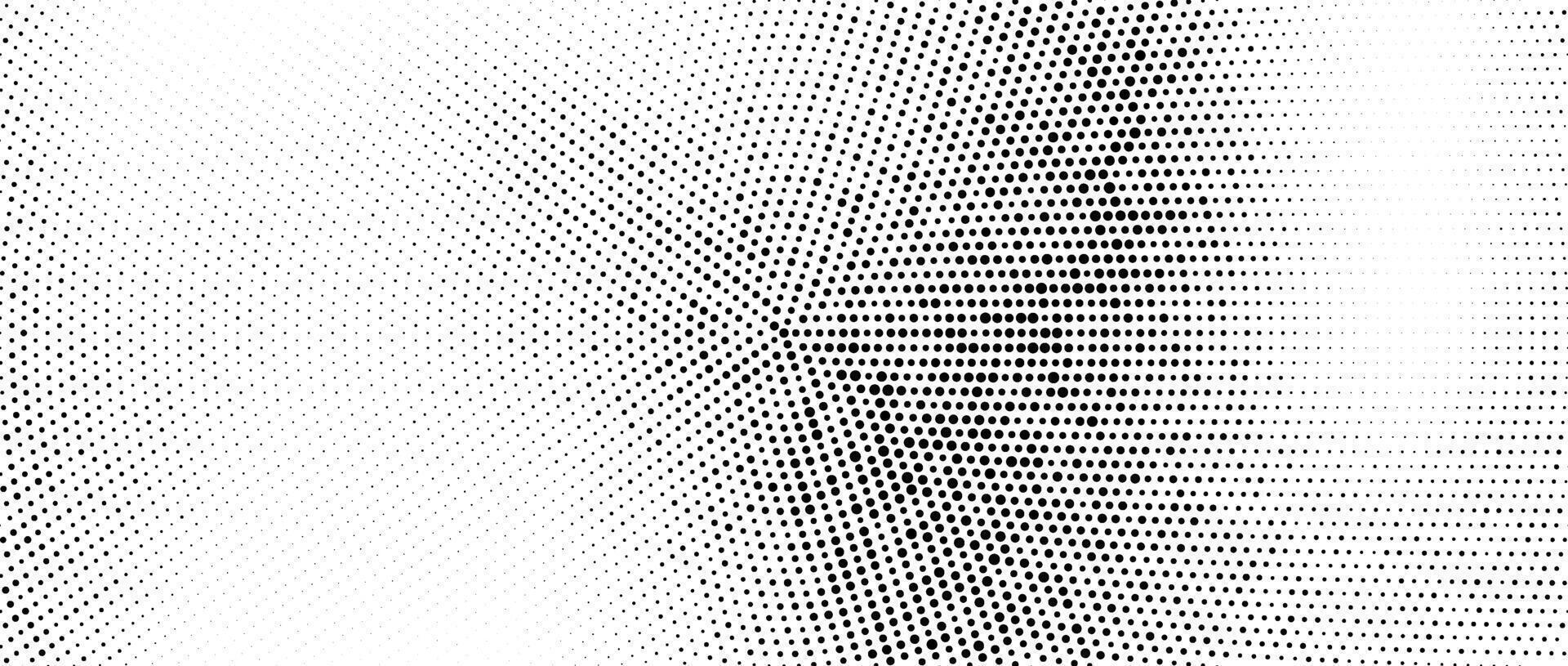 Radial halftone dots. Spotted and dotted gradient background. Concentric stains texture with fading effect. Black and white rough gritty wallpaper. Grunge monochrome geometric backdrop. vector