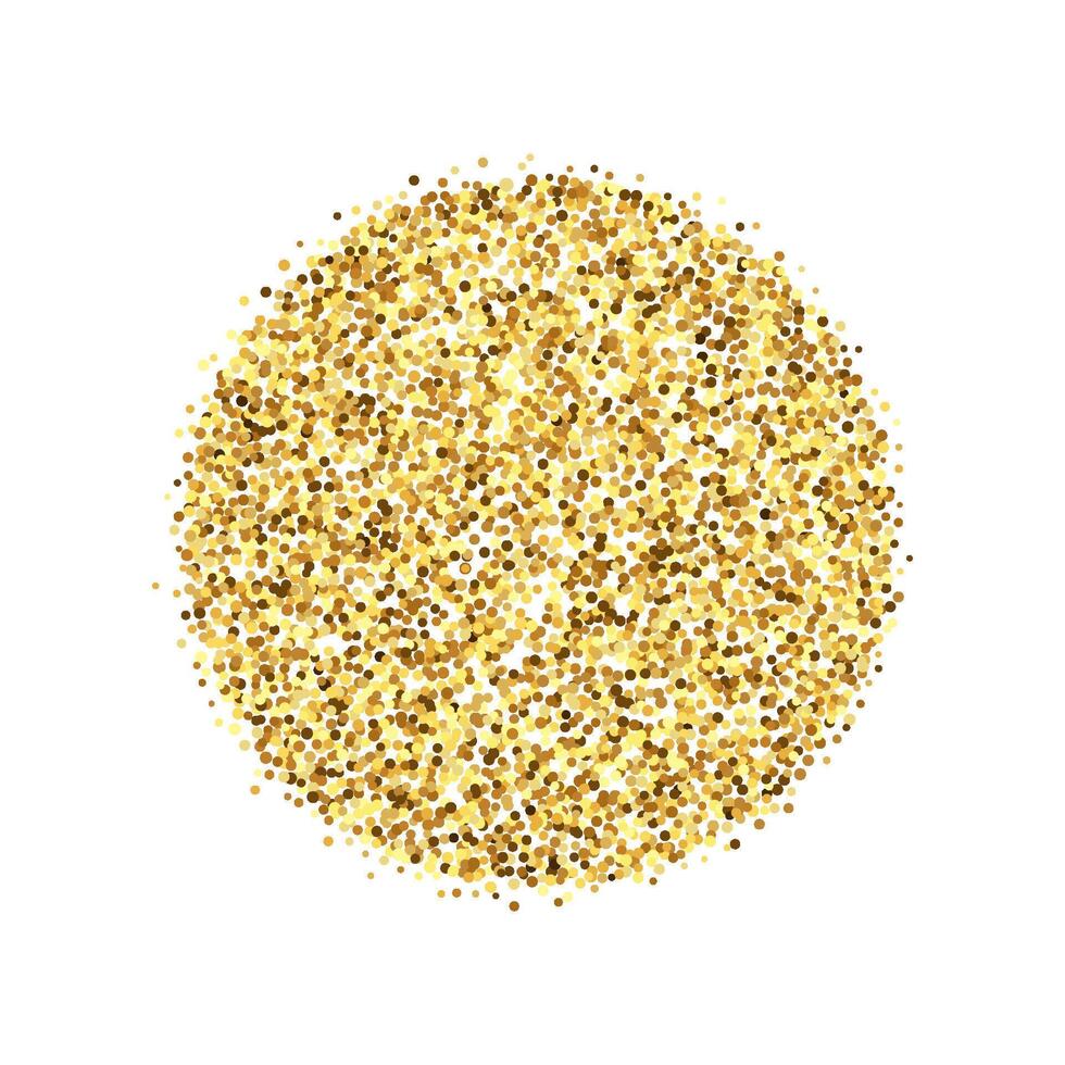 Golden confetti circle pale. Glowing dotted glitter background. Gold dots round heap. Sparkling halftone texture. Christmas decoration element for invitation, banner. vector