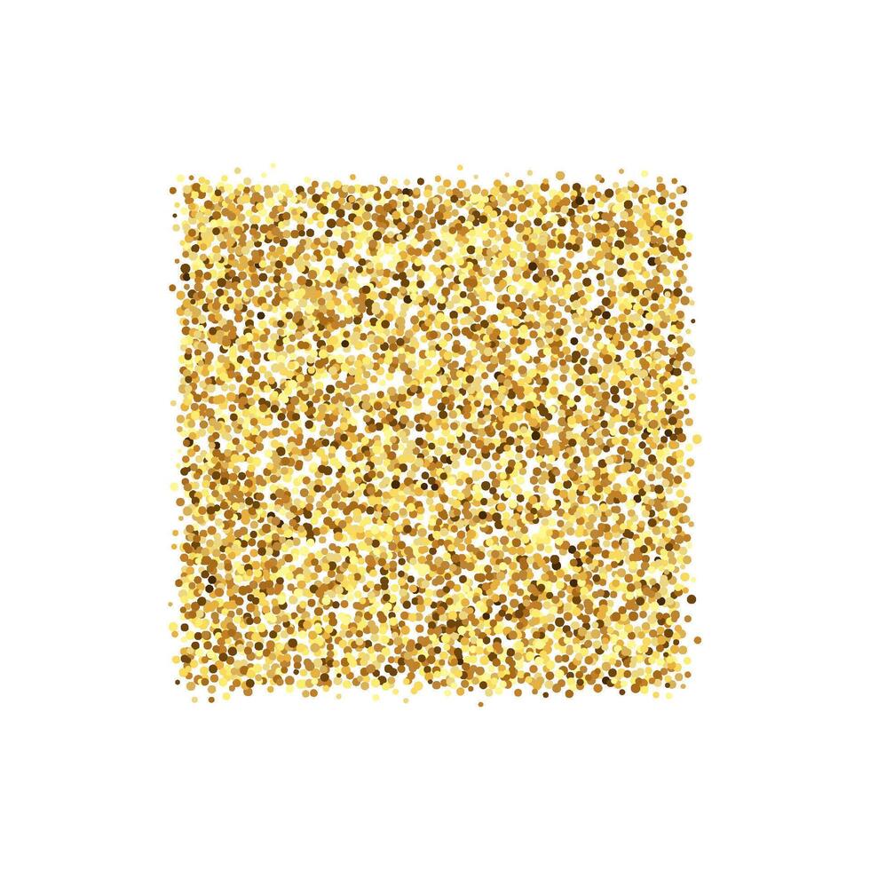 Golden confetti square shape. Glowing dotted glitter background. Gold dots heap or pile. Sparkling halftone texture. Christmas decoration element for invitation, banner. vector