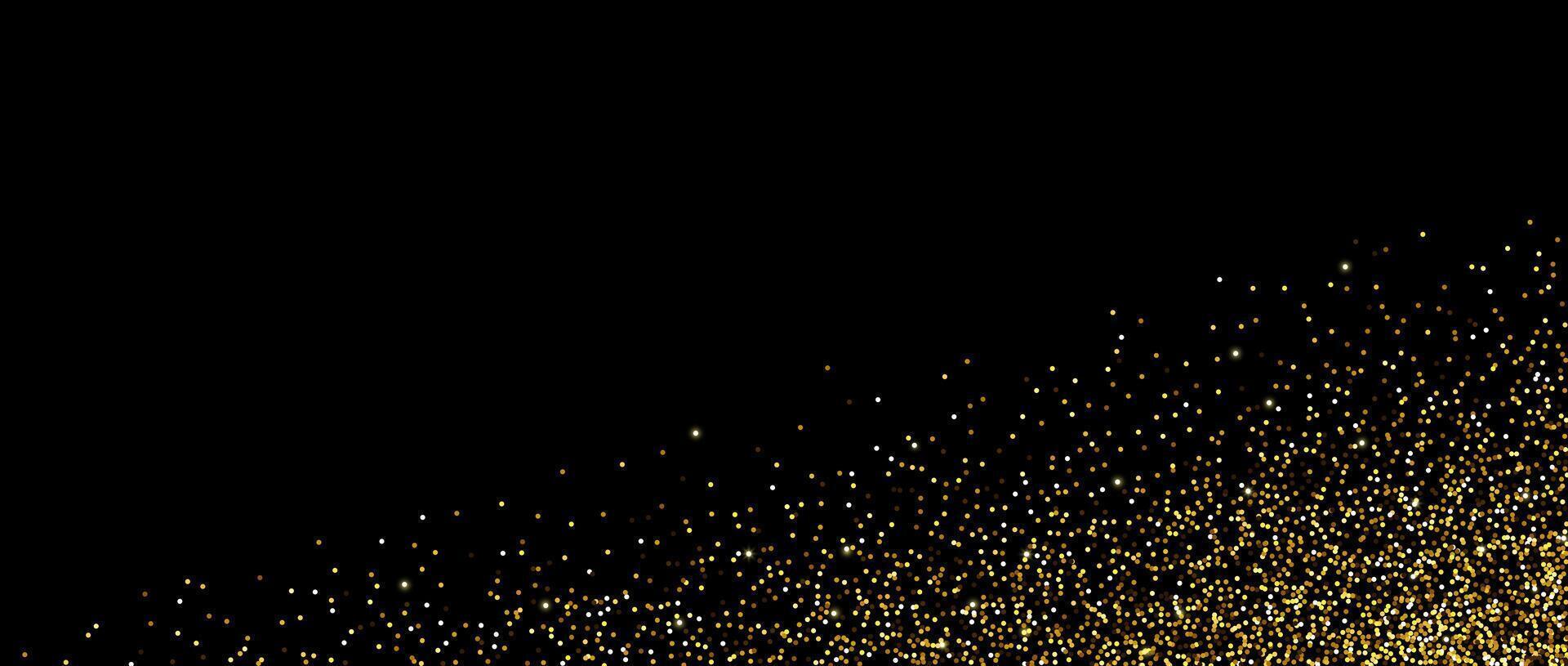 Golden glitter background. Small sparkling confetti wallpaper. Splashed gold dots texture. Design element for posters, Christmas or birthday decoration. vector