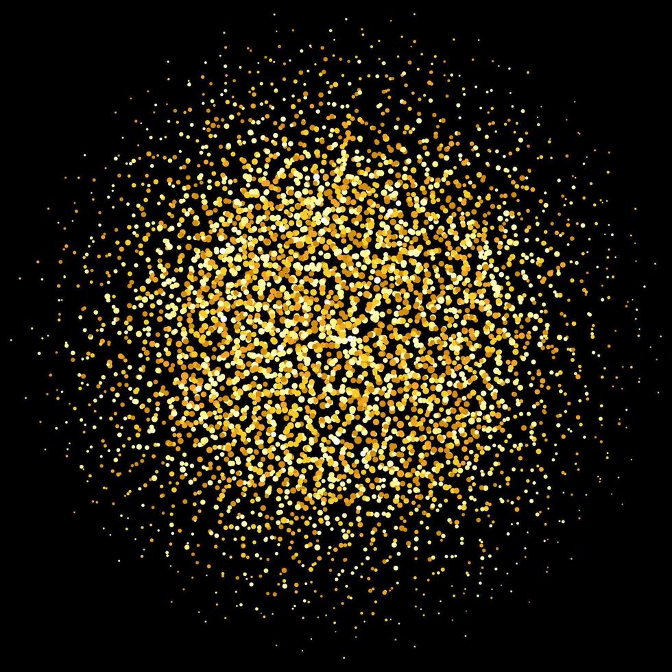 Golden confetti pale. Dotted glitter background. Simple gold round dots heap. Yellow halftone texture. Christmas decoration element for invitation, banner. Illustration on dark background vector