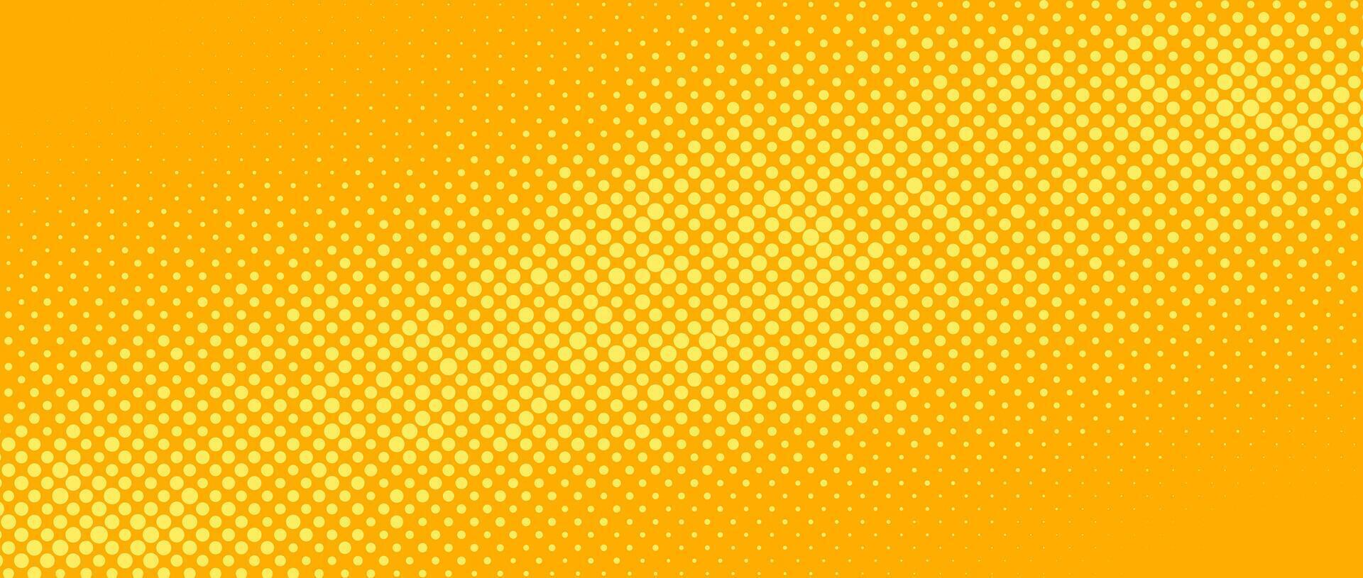 Yellow orange halftone background. Retro comic grain texture. Square pixelated dots cartoon wallpaper. Pop art faded gradient pattern. vector