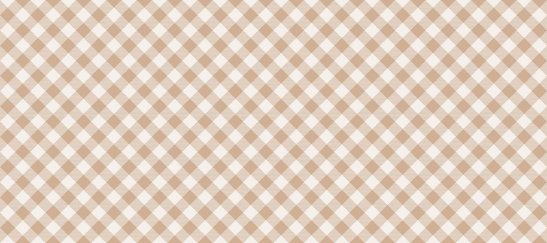 Diagonal gingham seamless pattern. Beige and white vichy background texture. Checkered tweed plaid repeating wallpaper. Natural nude fabric and textile swatch design for print. vector