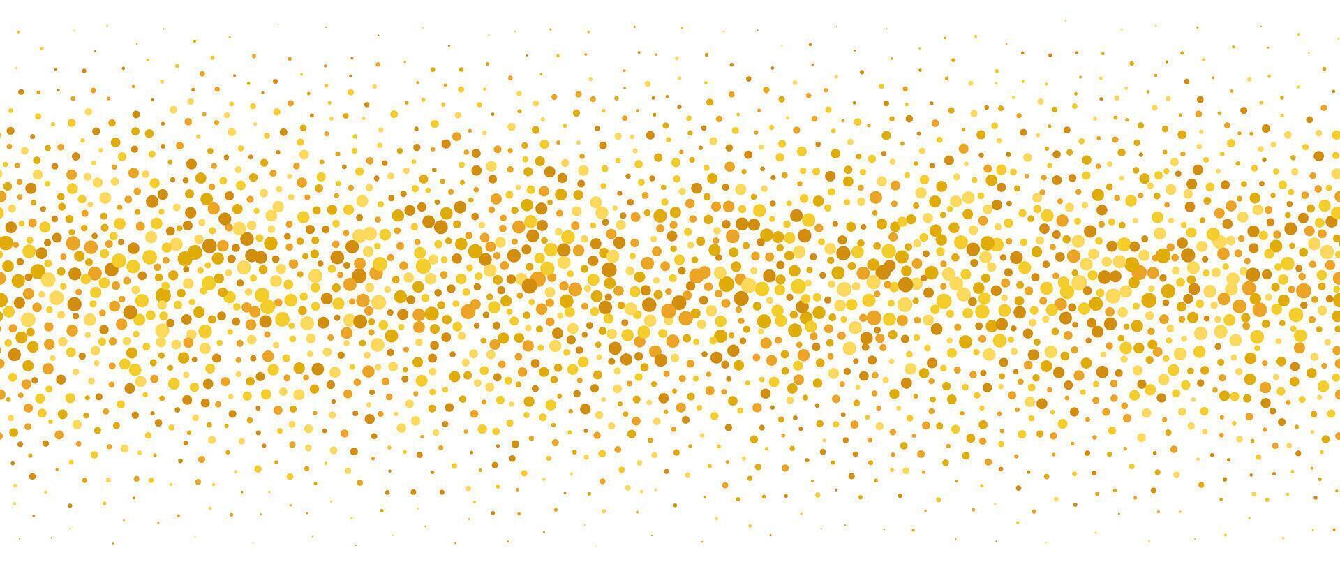 Golden confetti gradient background. Repeating gold glitter pattern. Yellow, orange and golden dots wallpaper. Celebration party decoration. vector