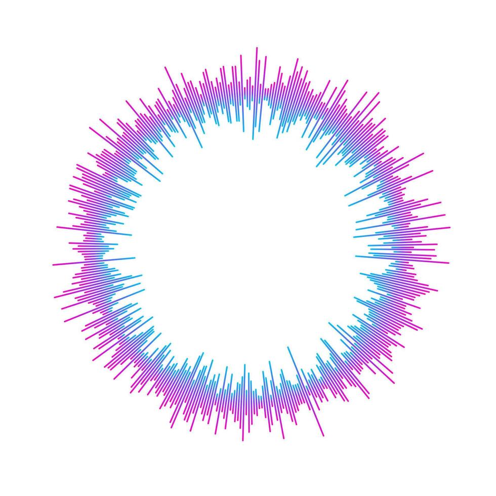 Circle sound wave equalizer bar. Linear music player visualisation concept. Radial audio signal or vibration element. Voice recognition. Epicenter, target, radar, radio icon. vector