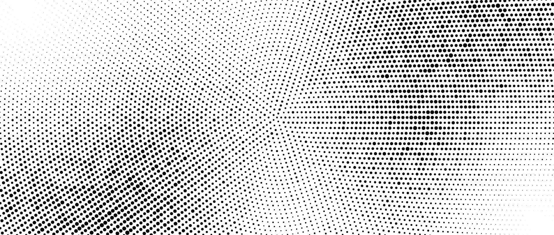 Radial halftone gradient background. Dotted concentric texture with fading effect. Black and white circle shade wallpaper. Grunge rough backdrop vector
