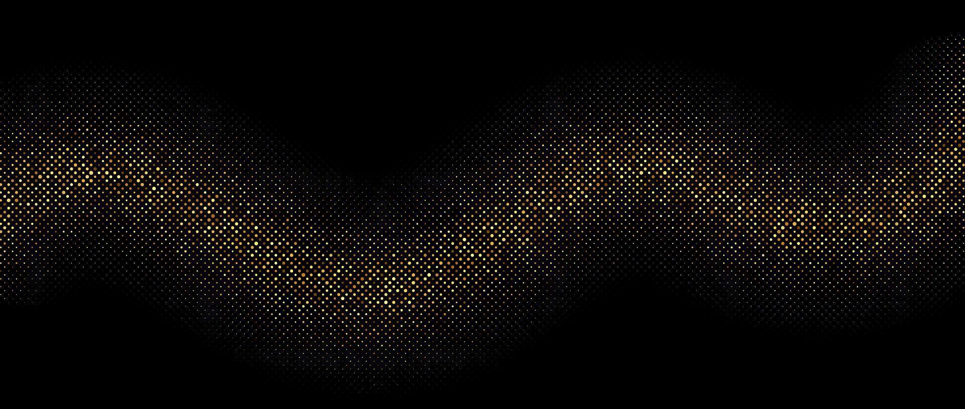 Golden halftone gradient wave background. Shining comic wavy glitter texture. Pop up dotted sparkles pattern wallpaper. Retro design template for banner, flyer, poster, presentation. vector