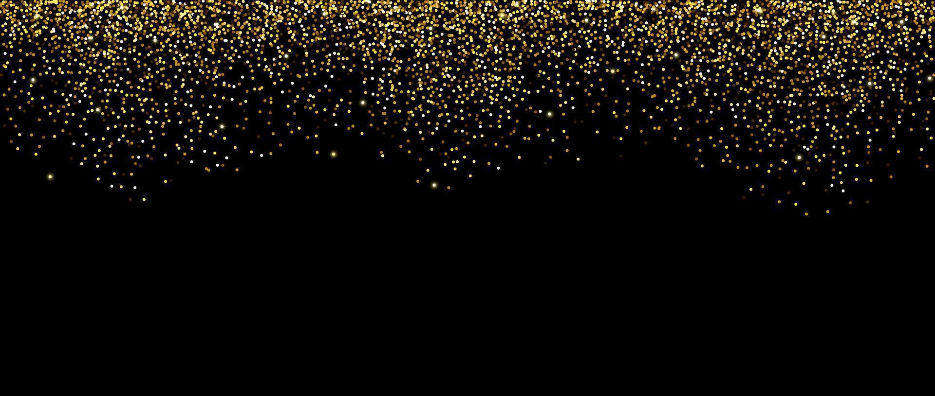 Golden falling confetti on dark background. Repeating gold glitter pattern. Yellow and golden dots wallpaper. Celebration party decoration. vector