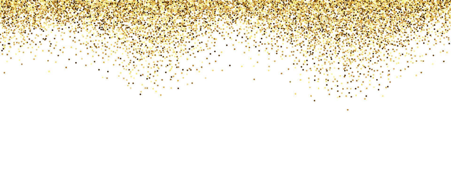 Golden glitter background. Sparkling small confetti wallpaper. Splashed gold dots texture. design element for posters, flyer, invitation, Christmas birthday decoration vector