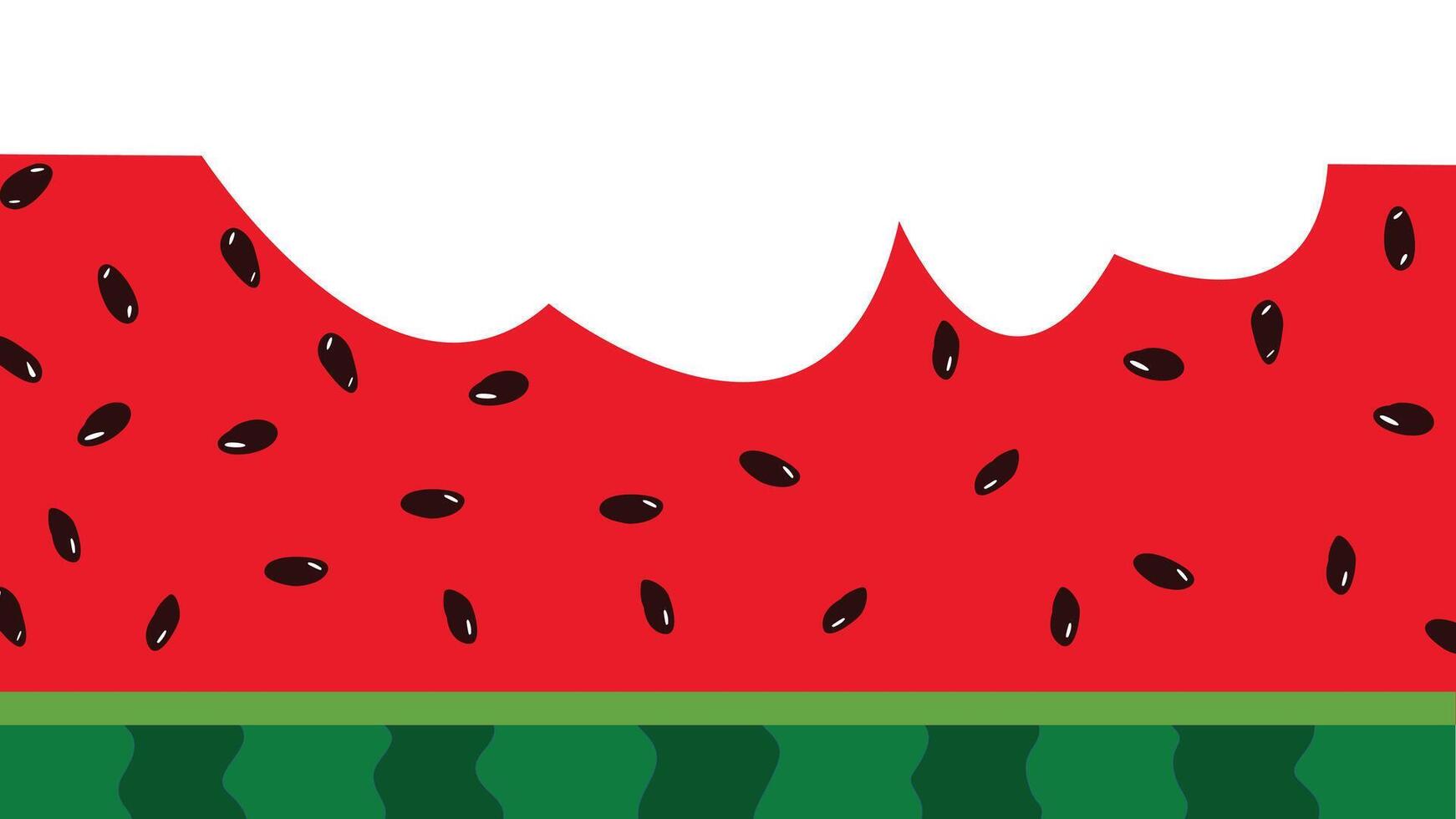 Flat bitten watermelon slice with green rind and black seeds on white background vector