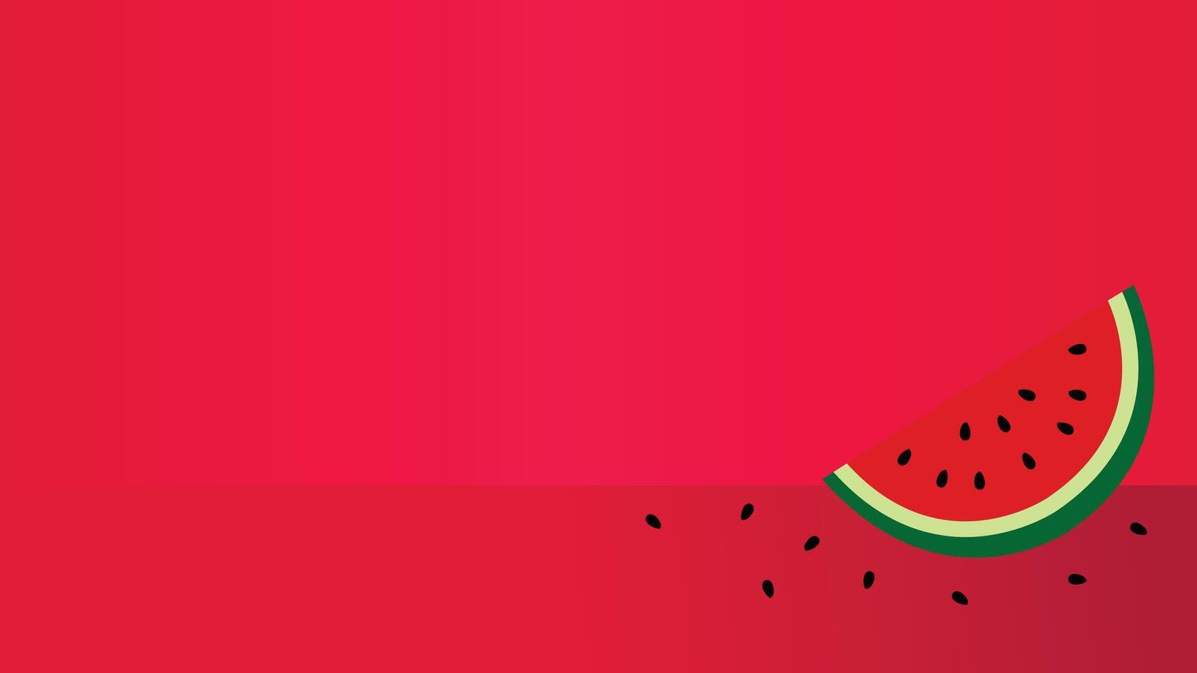 Flat watermelon slice with seeds isolated on a red background vector
