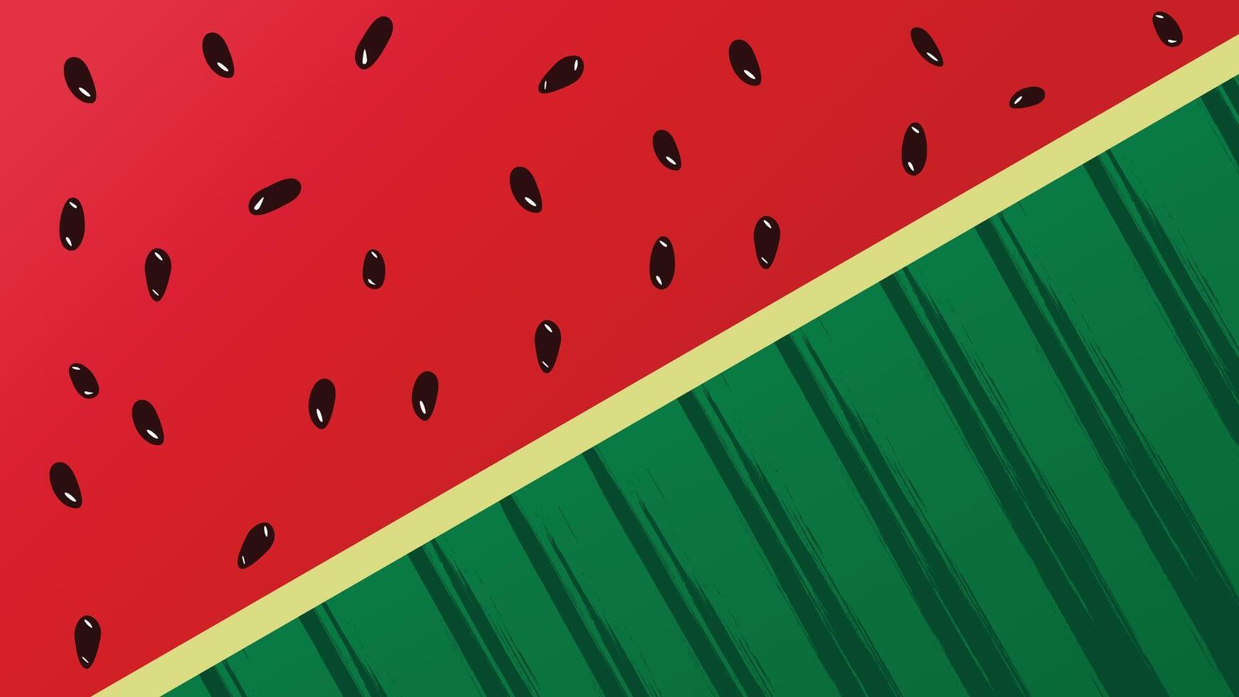 Flat watermelon background template with watermelon pulp, striped rind, and black seeds vector