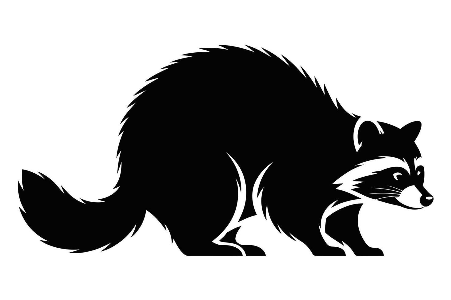 Black and white graphic illustration of a raccoon in profile vector