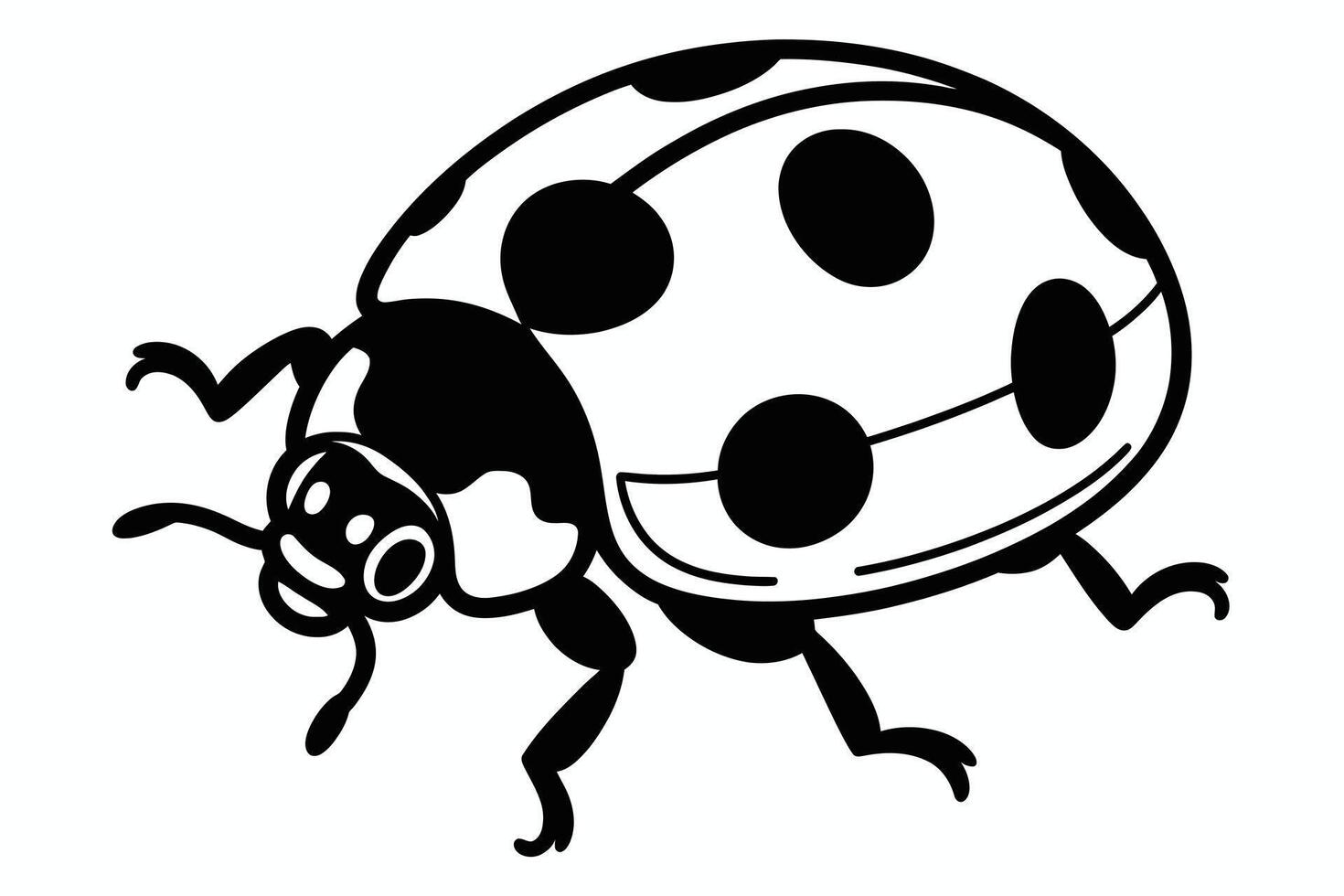 Black and white ladybug illustration with spots and legs on white background vector