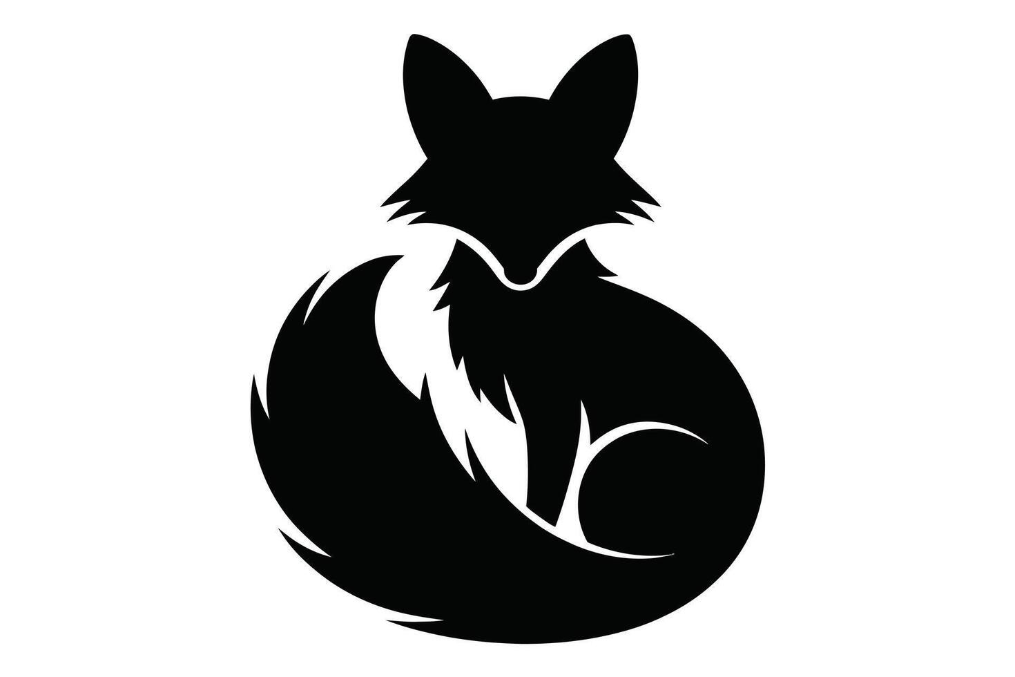 Black Fox Silhouette curled up with tail on white background vector