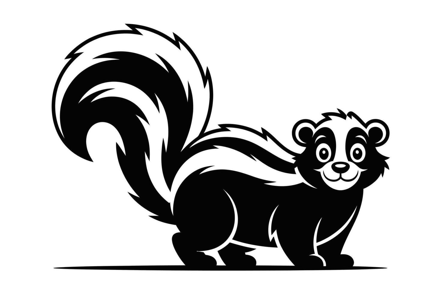 Cartoon Skunk Illustration Black and White Animal Standing on White Background vector